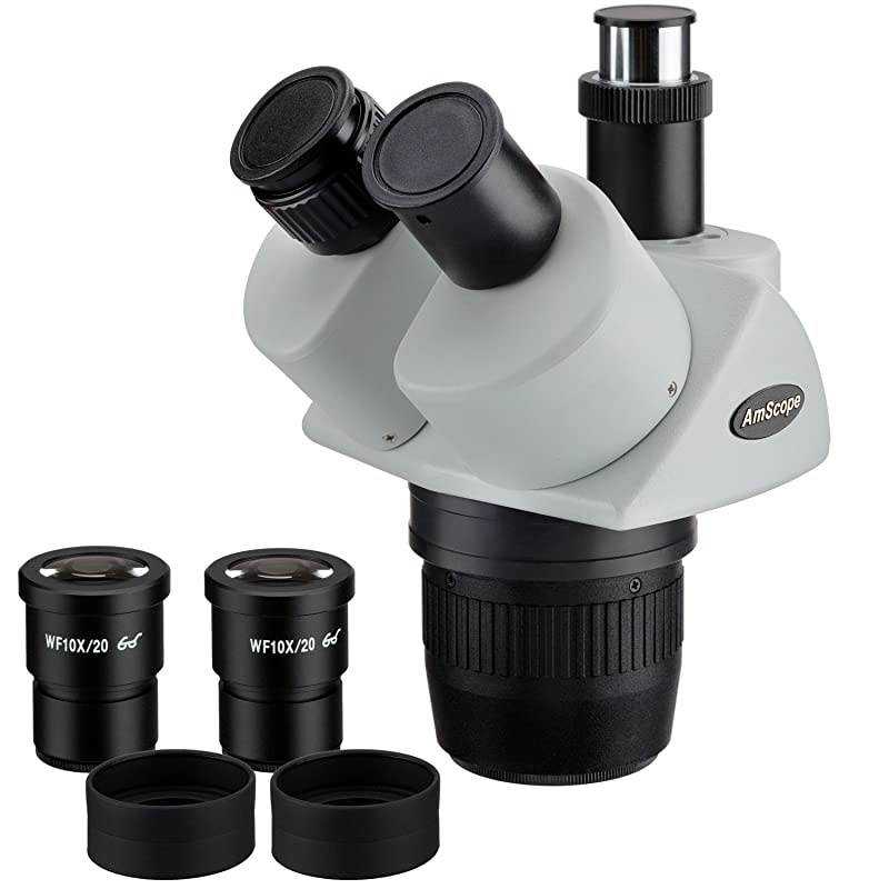 SW24T Trinocular Stereo Microscope Head, WH10x Eyepieces, 20X and 40X Magnification, 2X/4X Objective