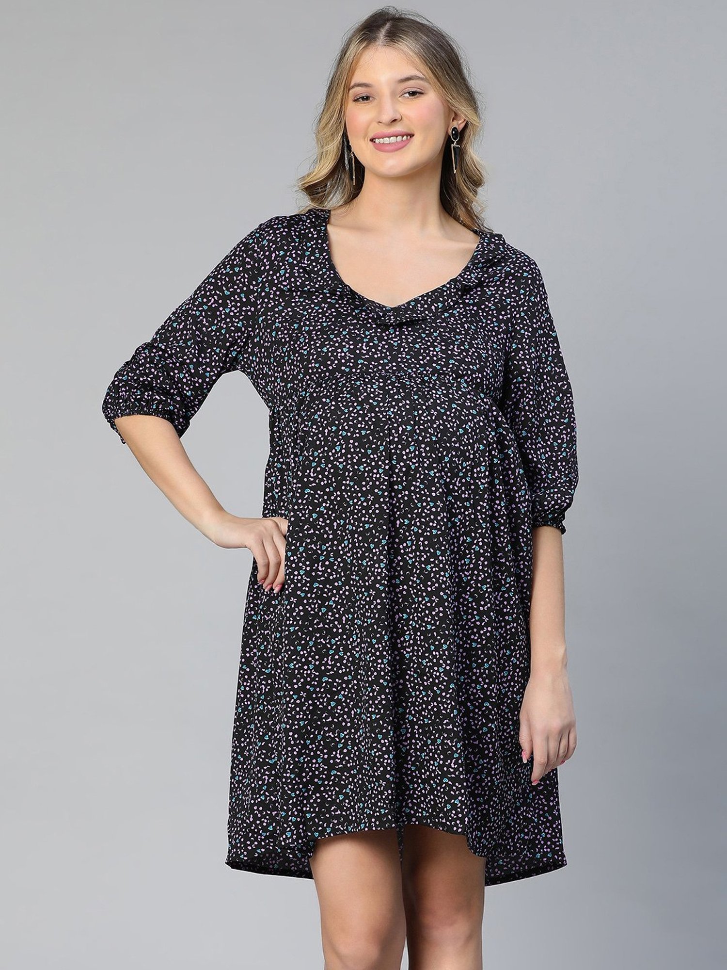 Oxolloxo Black Printed Maternity Dress