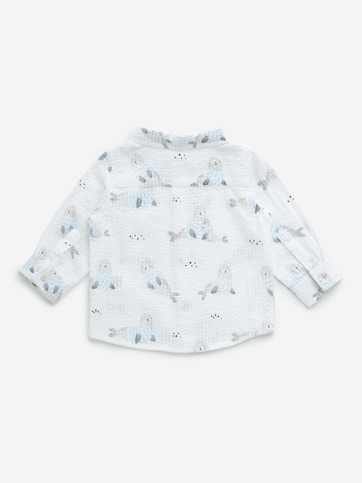 HOP Baby by Westside White Animal Printed Seersucker Cotton Shirt