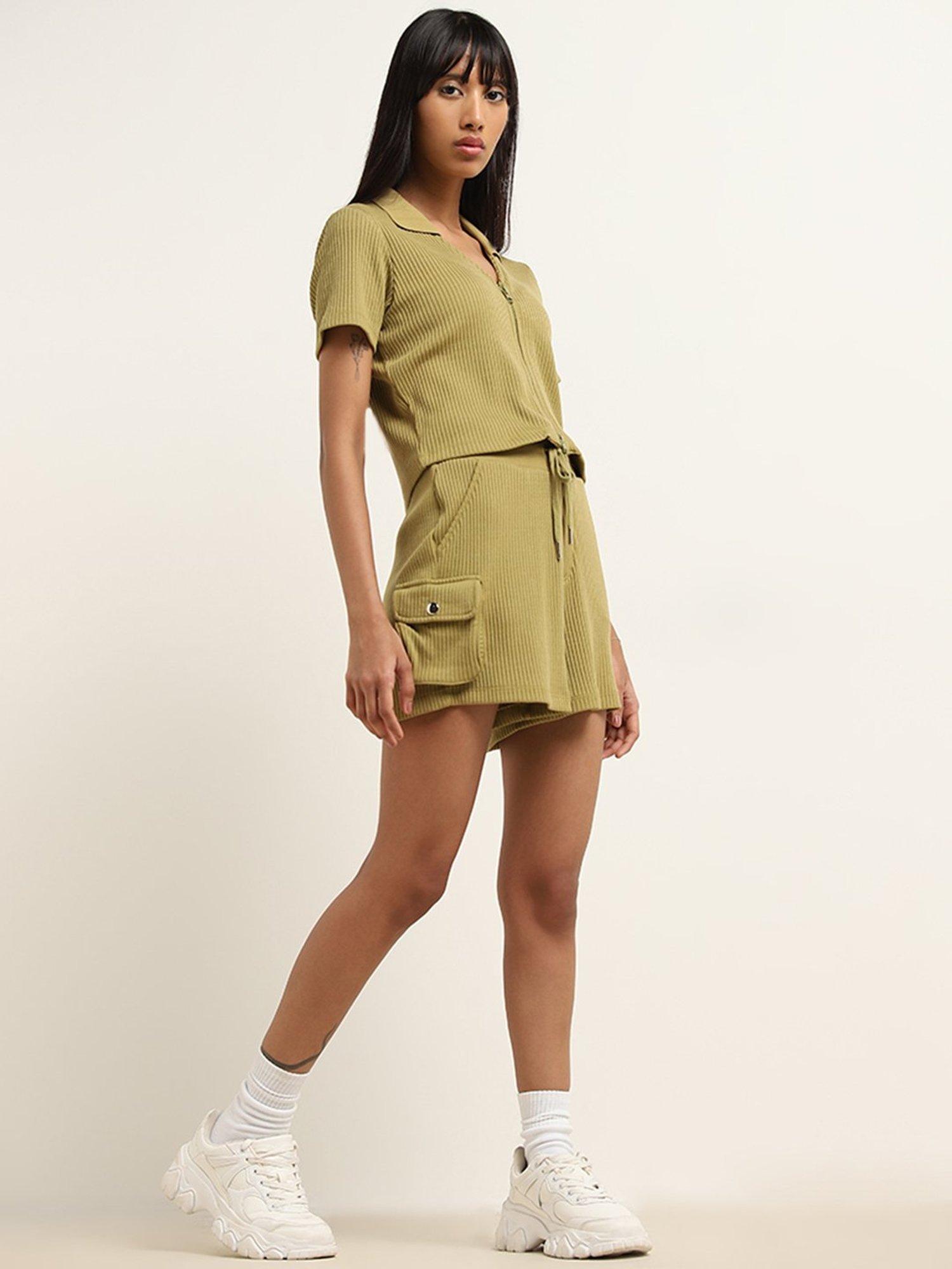 Studiofit by Westside Sage Ribbed Textured High-Rise Shorts