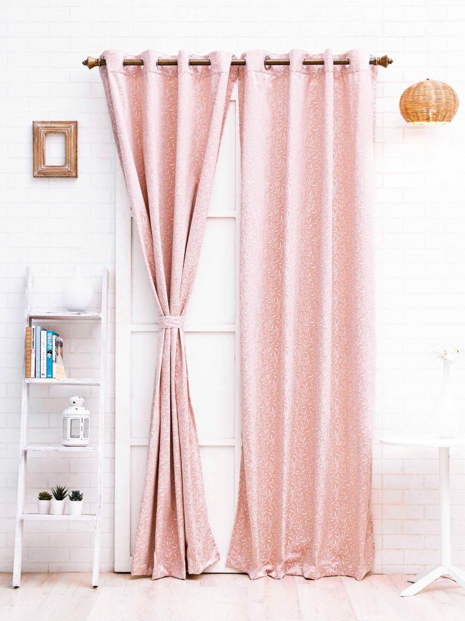 Ariana Textured Pink Polyester 9 ft Long Door Curtain