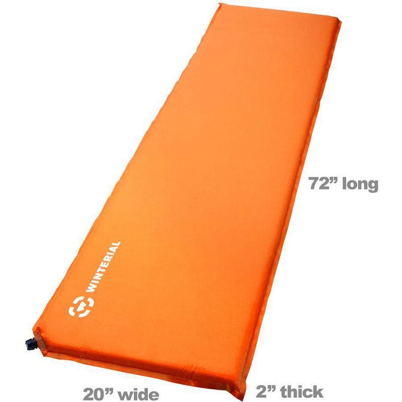 Winterial 72x20 Inch Outdoor Self Inflating Backpacking Camping Bed Roll Sleeping Pad Mat, Single, Orange