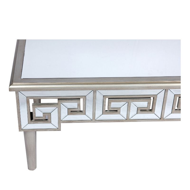 Wallace & Bay 47 Inch Mirror Top Rectangle Accent Coffee Table with Greek Style Key Pattern and Beveled Mirror Finish, Champagne