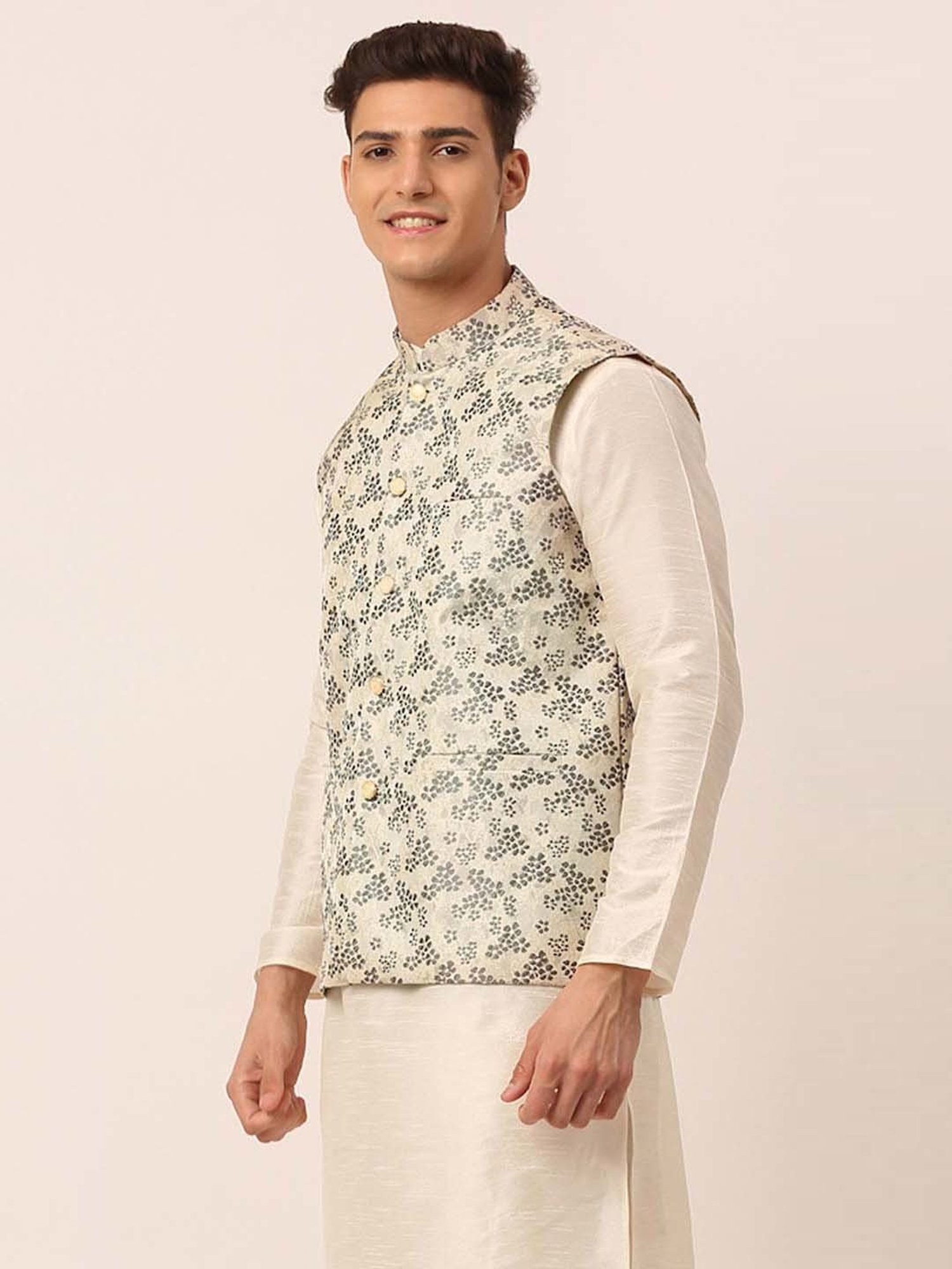 Jompers Grey Regular Fit Embroidered Nehru Jacket