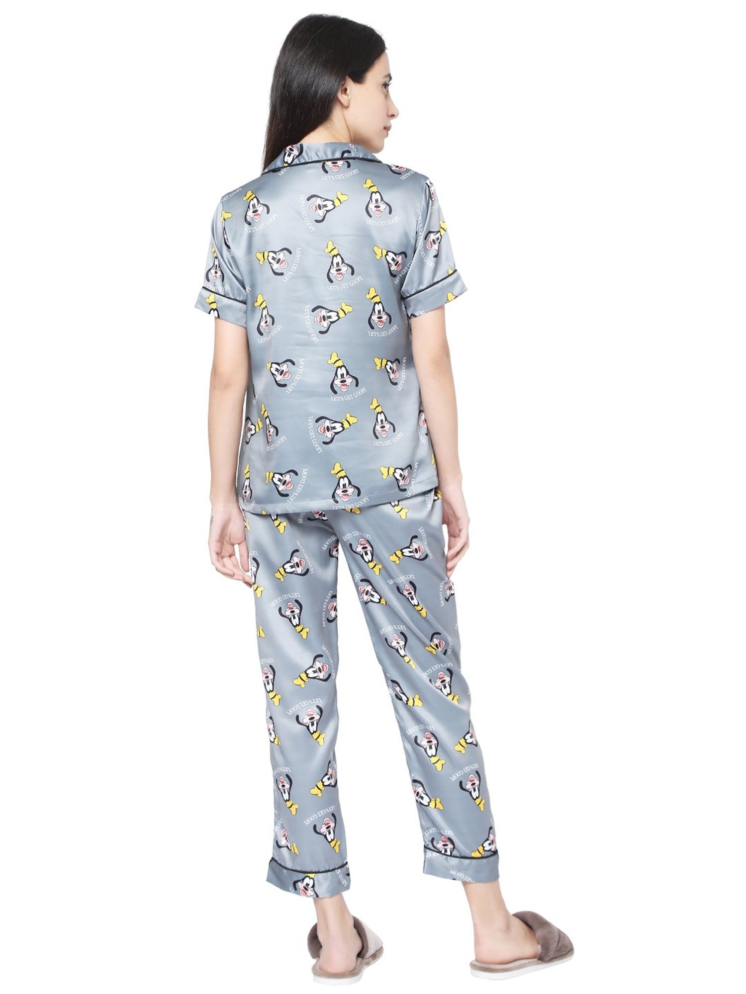 Smarty Pants Dark Grey Satin Print Shirt With Pyjamas