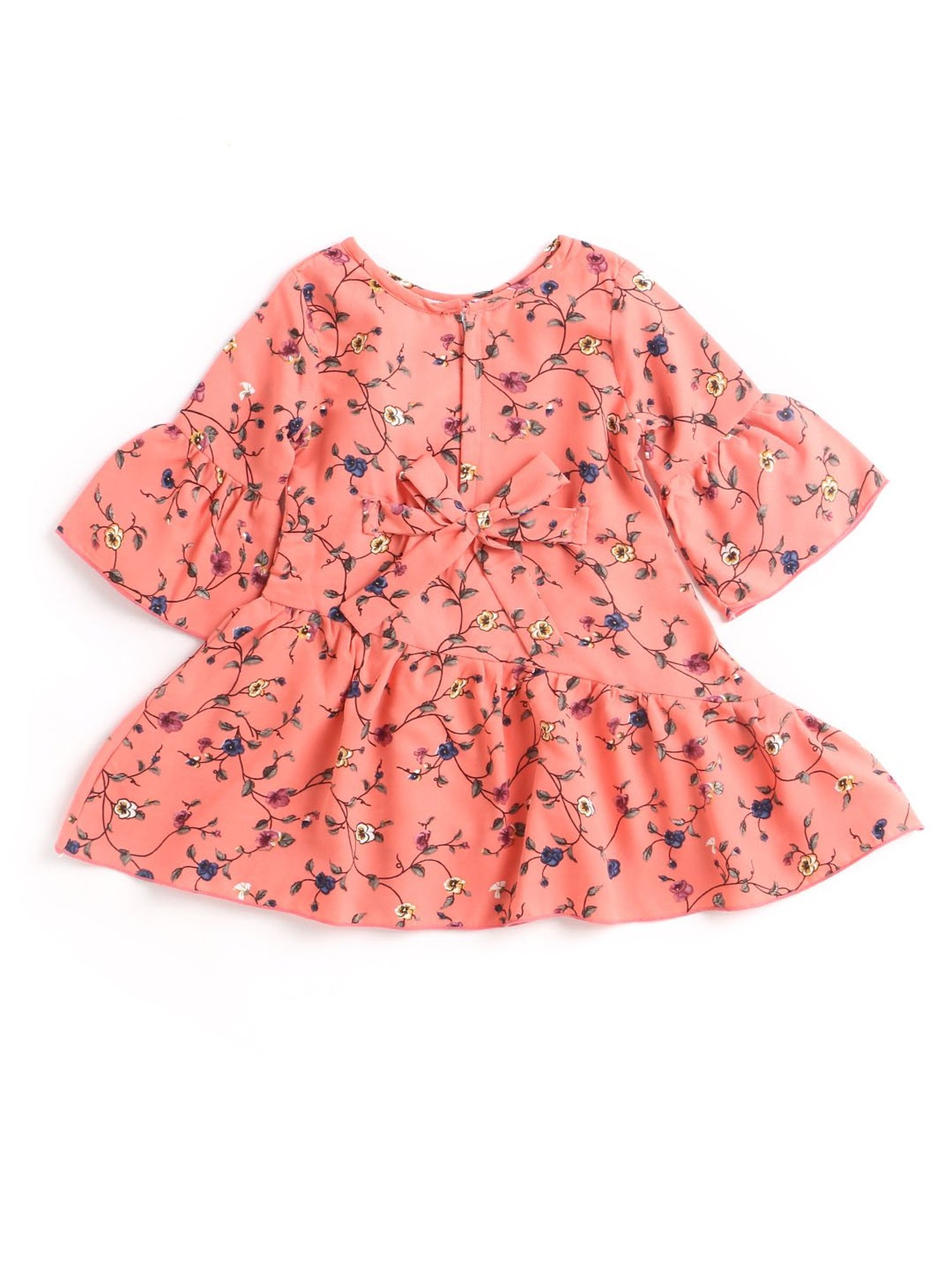 The Magic Wand Kids Peach Floral Print Dress with Corsage