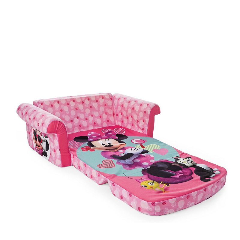 Marshmallow Furniture 2-in-1 Polyester Foam Flip Open Kids Couch Sleeper Bed Sofa Furniture for Ages 18 Months and Up, Minnie Mouse