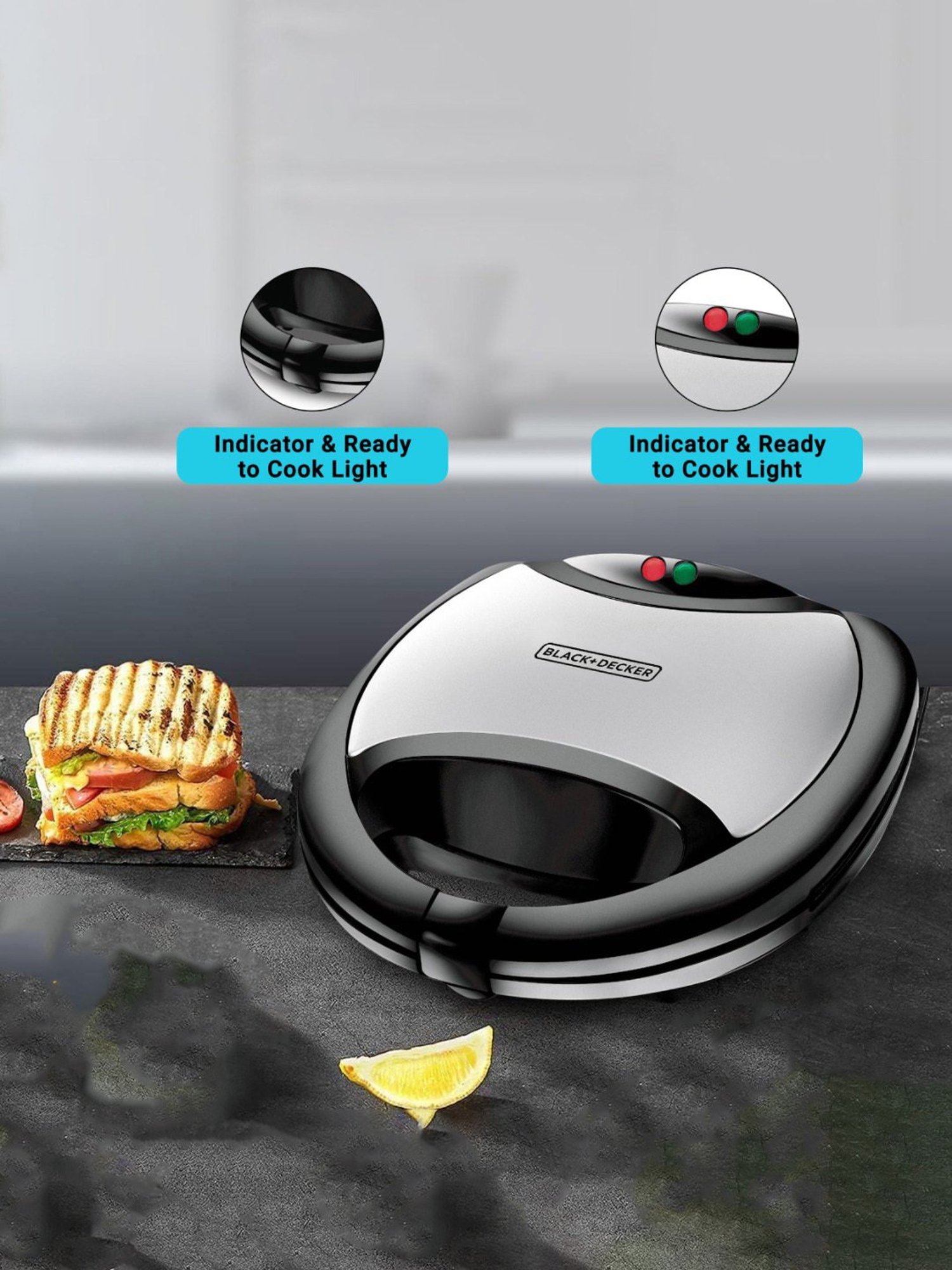 BLACK+DECKER TS2080 2 Slice Interchangeable Multi Plate Sandwich Maker750W (Black)