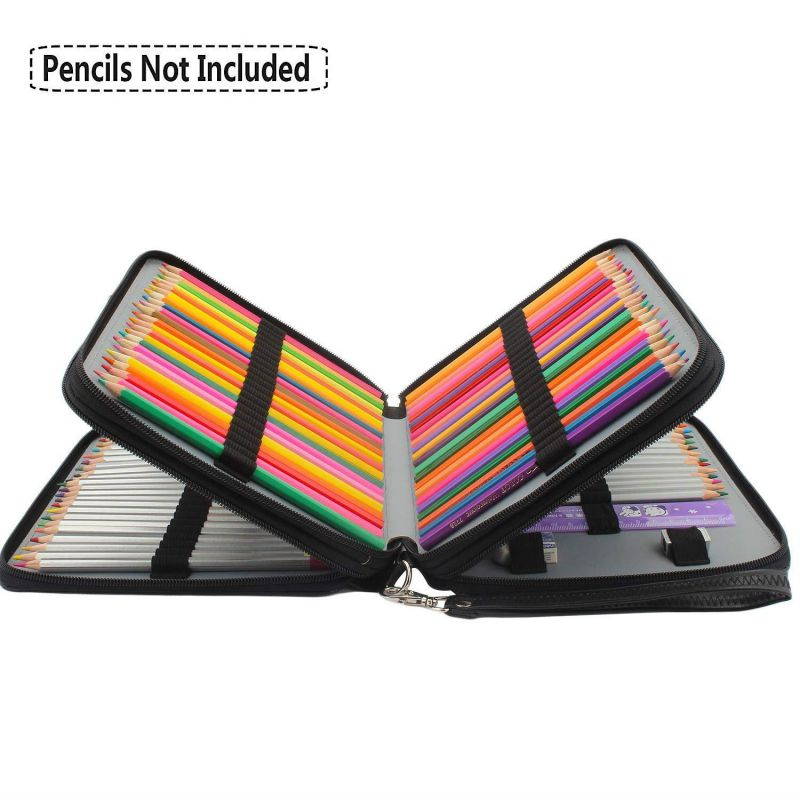 Soucolor 120-Slots PU Leather Pencil Case with Zipper, Black