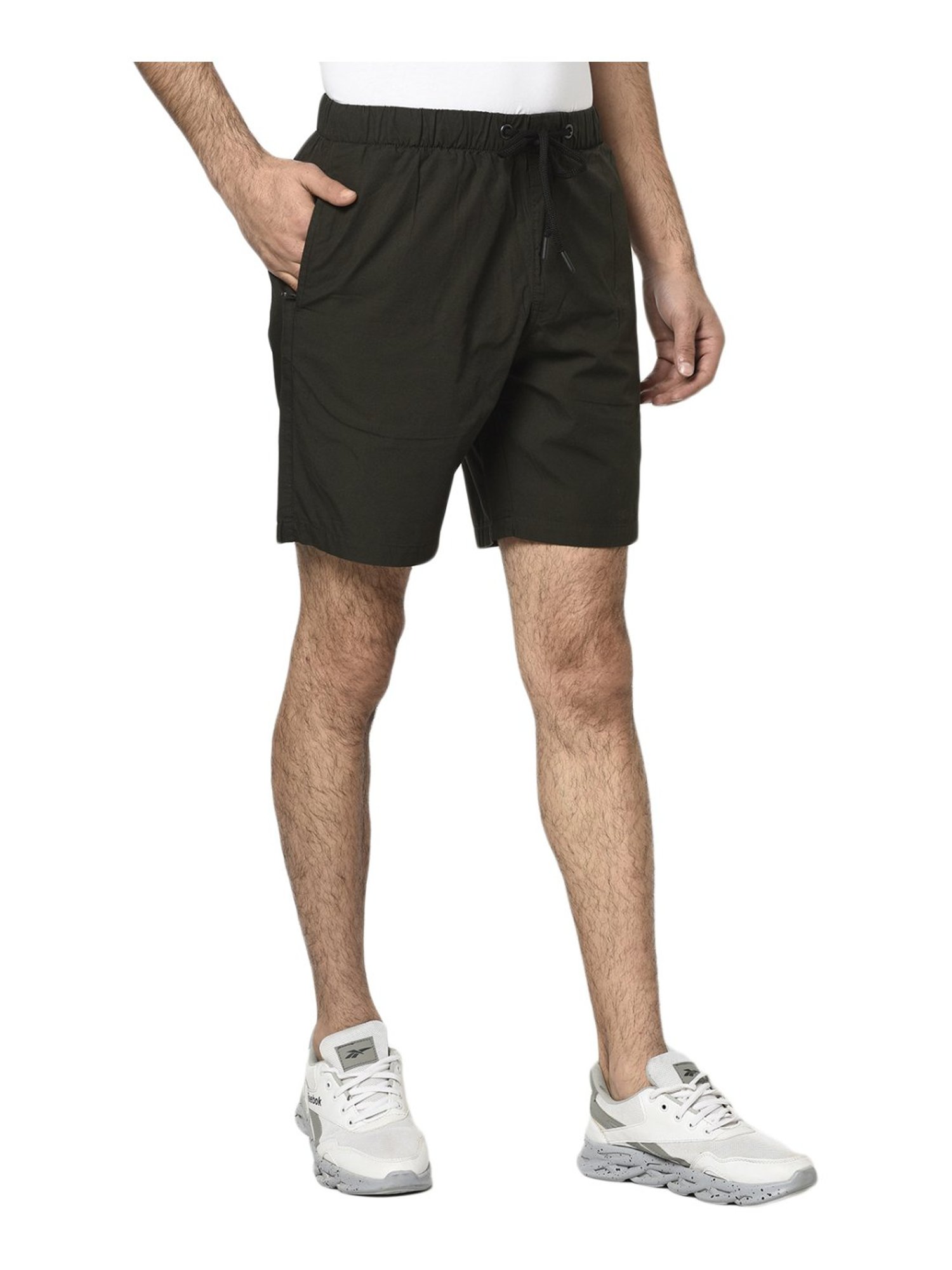 Octave Olive Green Cotton Regular Fit Shorts