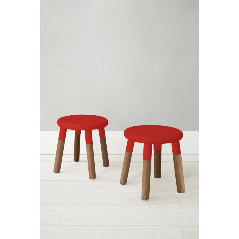 Set of 2 Peewee Wood Veneer Kids' Chairs Solid Walnut/Red - Nico & Yeye
