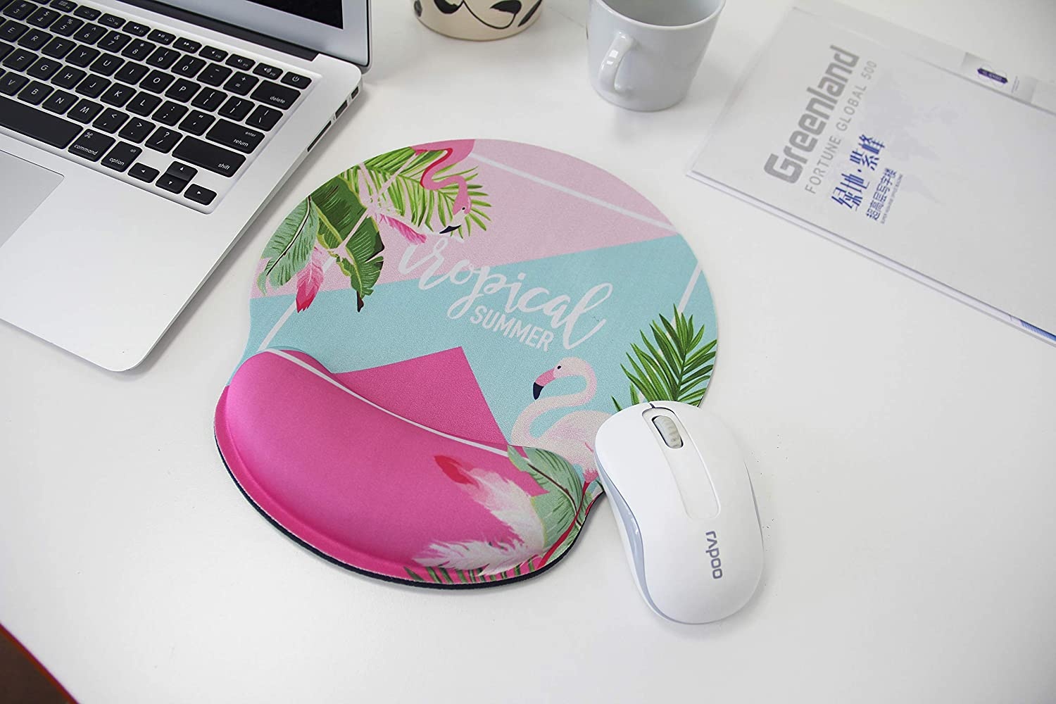 Mouse Pads with Gel Wrist Rest Support,Ergonomic Non Slip Base Memory Foam Wrist Rest Pad Mousepad for Home,Office,Gaming,Computer,Laptop Easy Typing Pain Relief, Flamingo