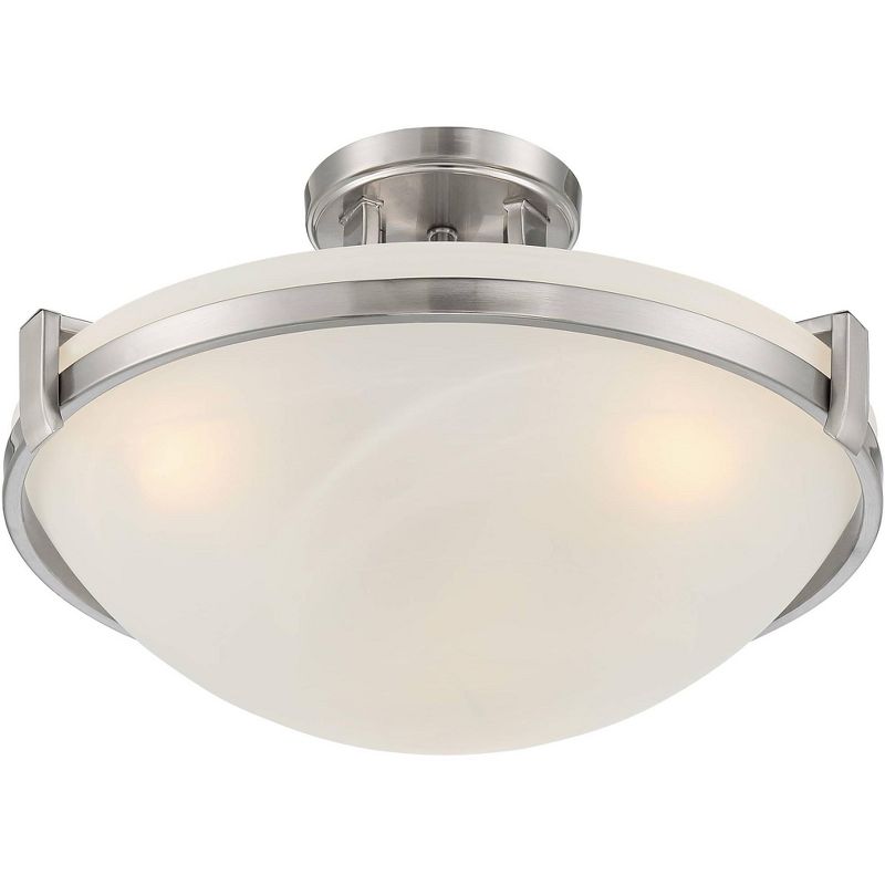 Regency Hill Modern Ceiling Light Semi Flush Mount Fixture Brushed Nickel 18" Wide Marbleized Glass Bowl for Living Room Kitchen