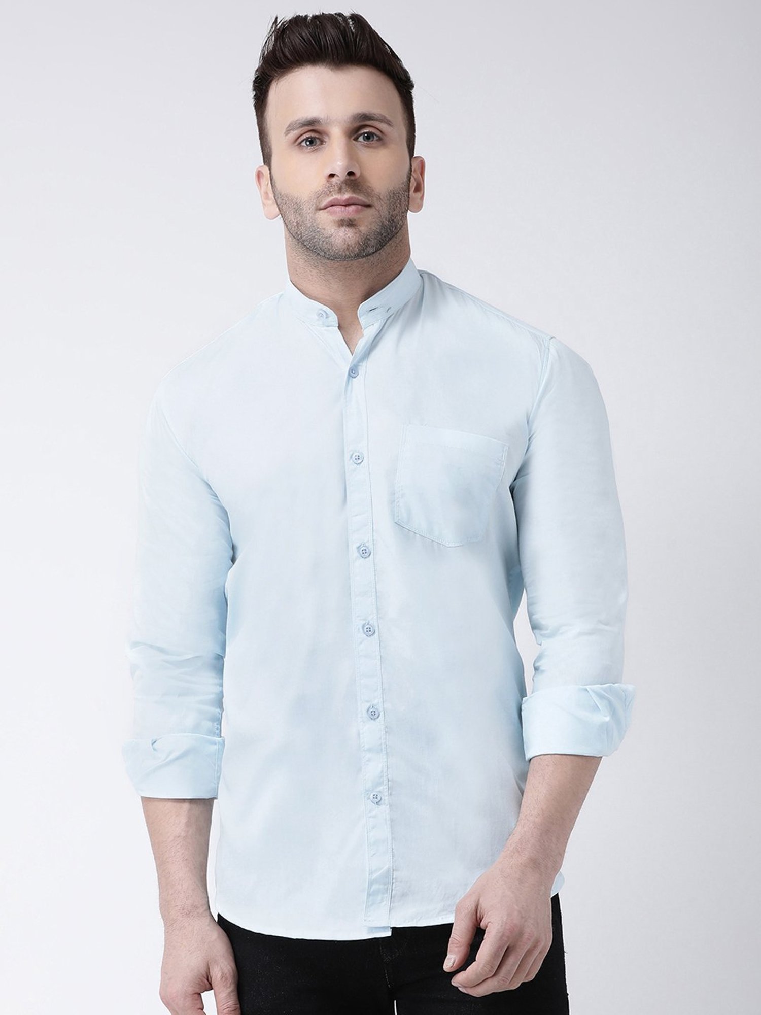 Hangup Plus Ice Blue Slim Fit Pure Cotton Shirt