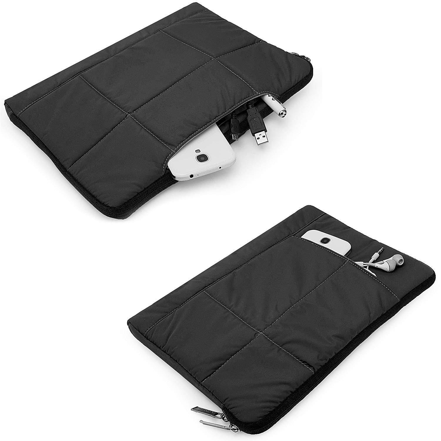 Pillow Zippered Sheen Quilted Sleeve [BLK] For Nextbook Flexx/Nextbook 10.1/NeuTab N10/Nokia Lumia 2520 10.1-inch + Earbuds