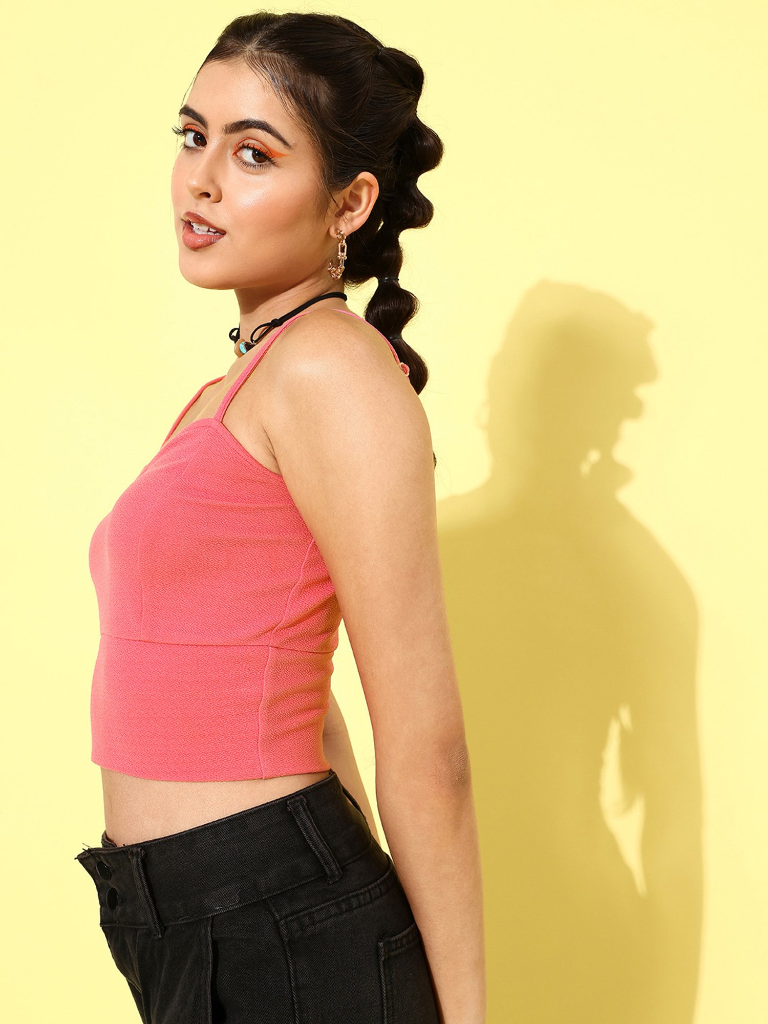 KASSUALLY Pink Relaxed Fit Crop Top