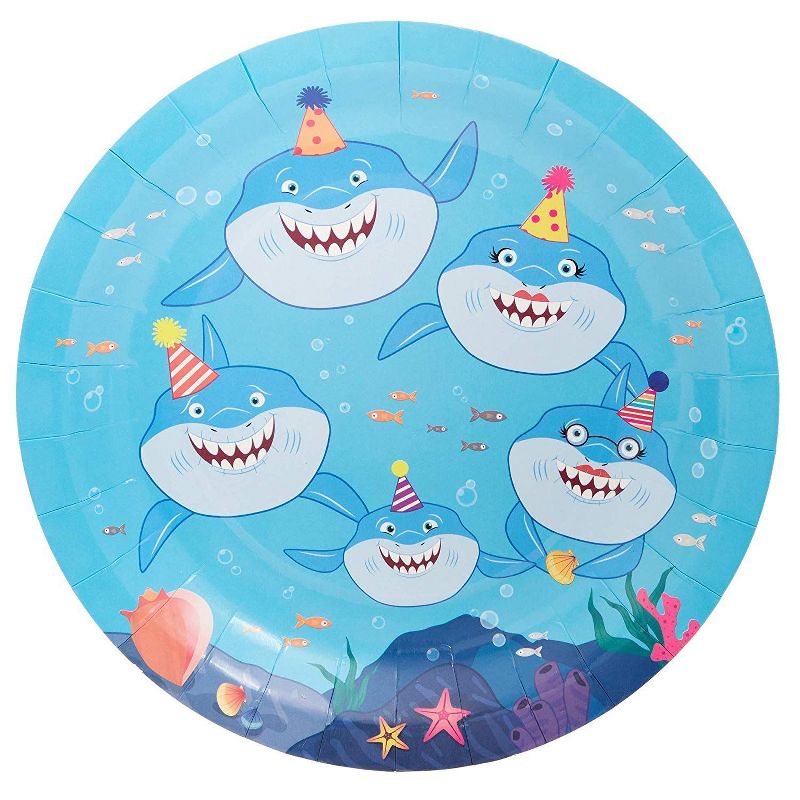 Blue Panda 80 Packs Shark Happy Birthday Party Disposable Paper Plates 9" for Lunch Dinner