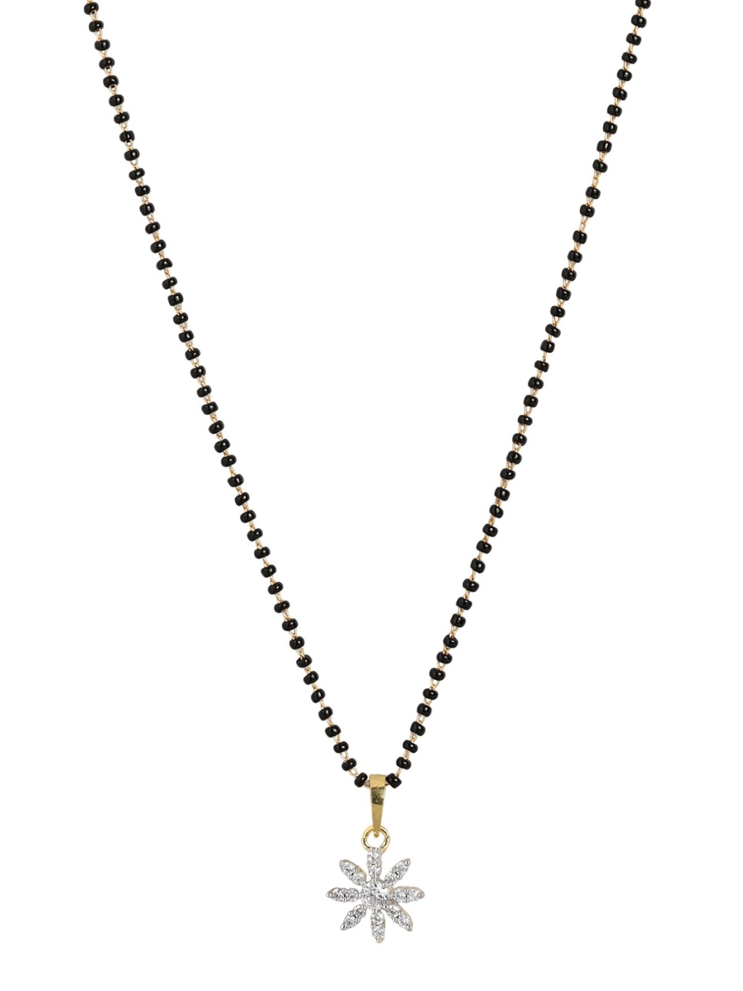 Abdesigns Gold-Plated American Diamond & Black Beaded Mangalsutra