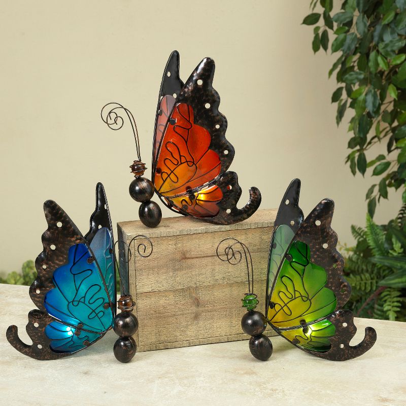 Gerson International Assorted 10.5-Inch High Solar Powered Butterfly Figurines, Set of 3