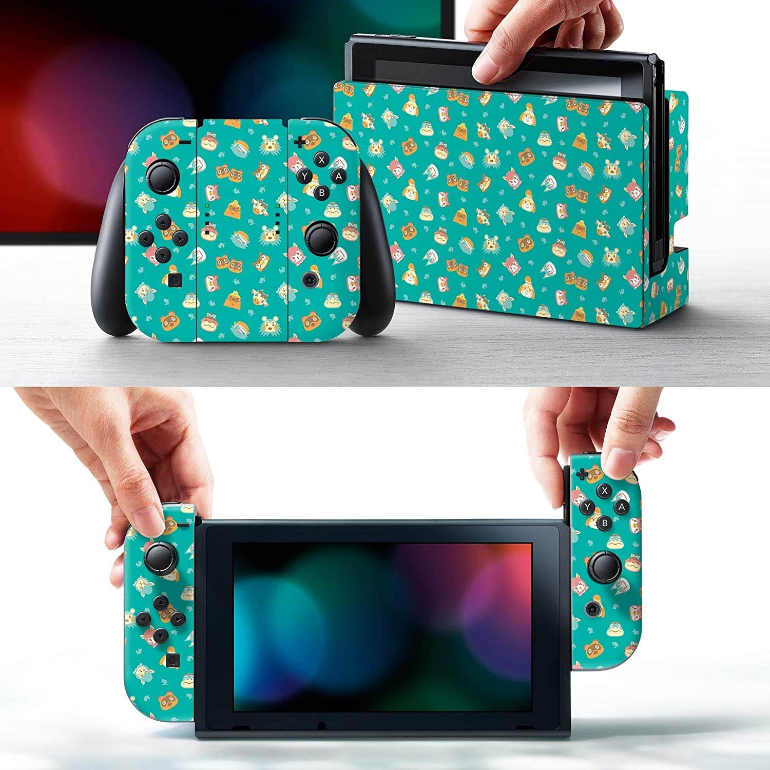 Controller Gear Authentic and Official Licensed Animal Crossing - "Teal Icons" Nintendo Switch Skin Set - Nintendo Switch