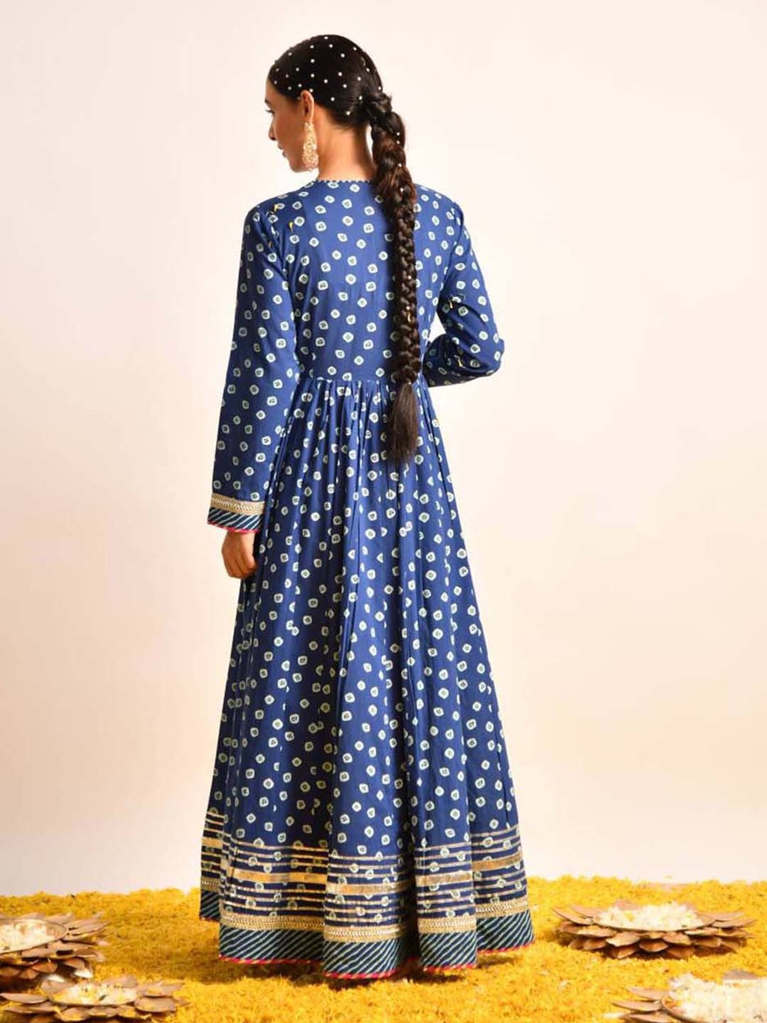 Ekohum Blue Bandhani Print Kalidaar with Leheriya Mulmul Dupatta