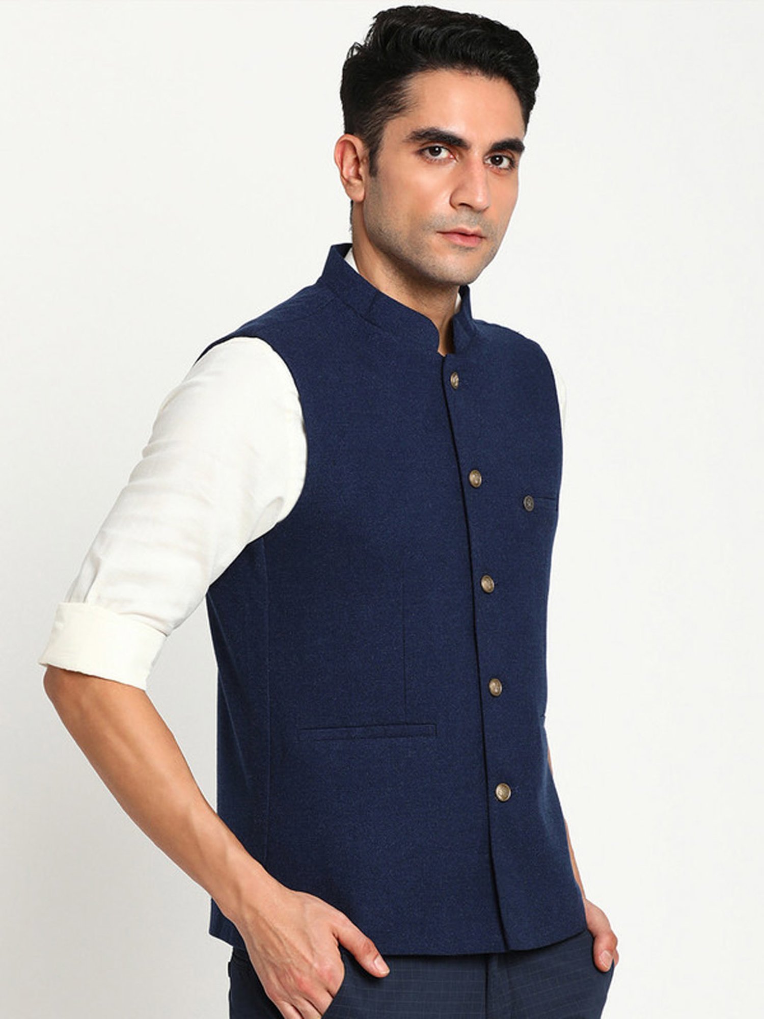 Turtle Navy Slim Fit Nehru Jacket