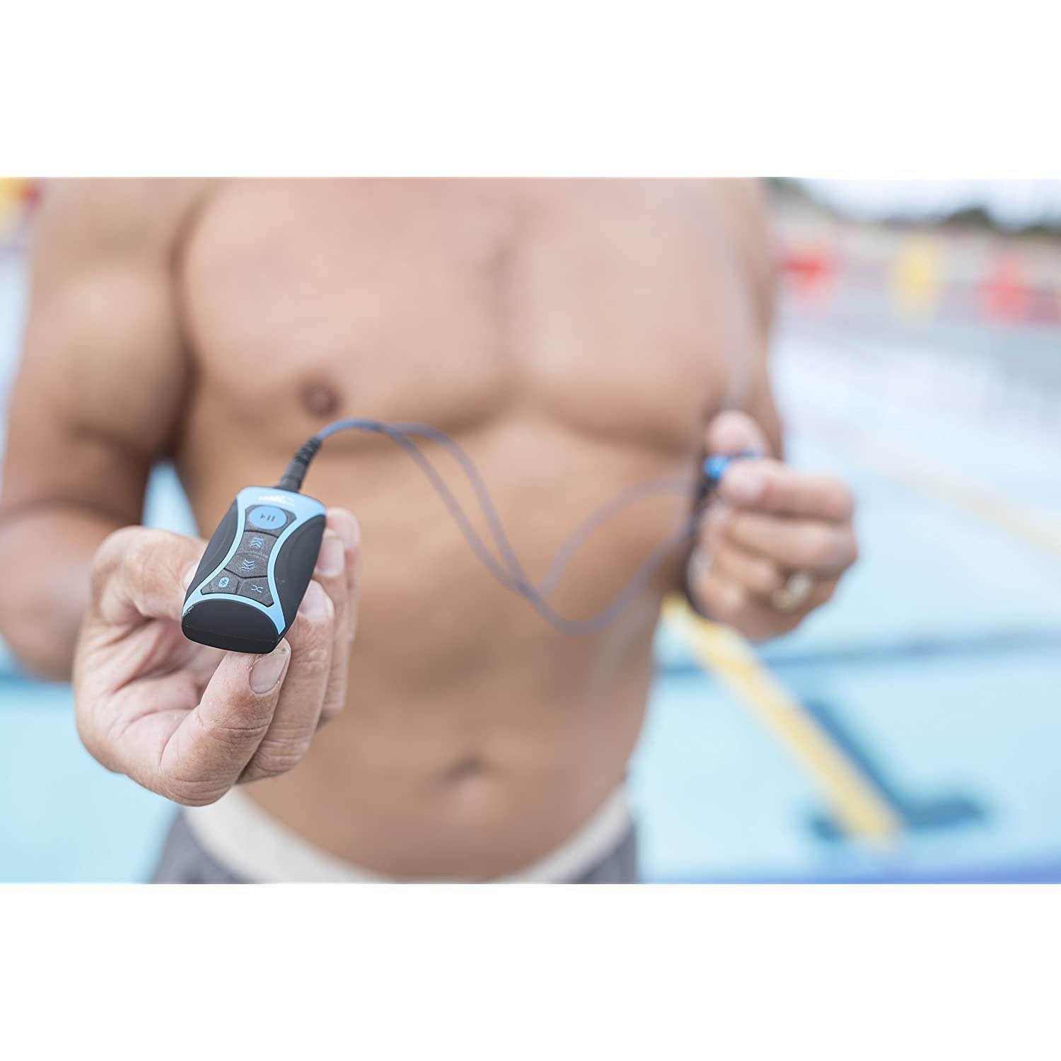 100% Waterproof Stream MP3 Music Player with Bluetooth and Underwater Headphones for Swimming Laps, Watersports, Normal Cord, 8GB &ndash; by H2O Audio
