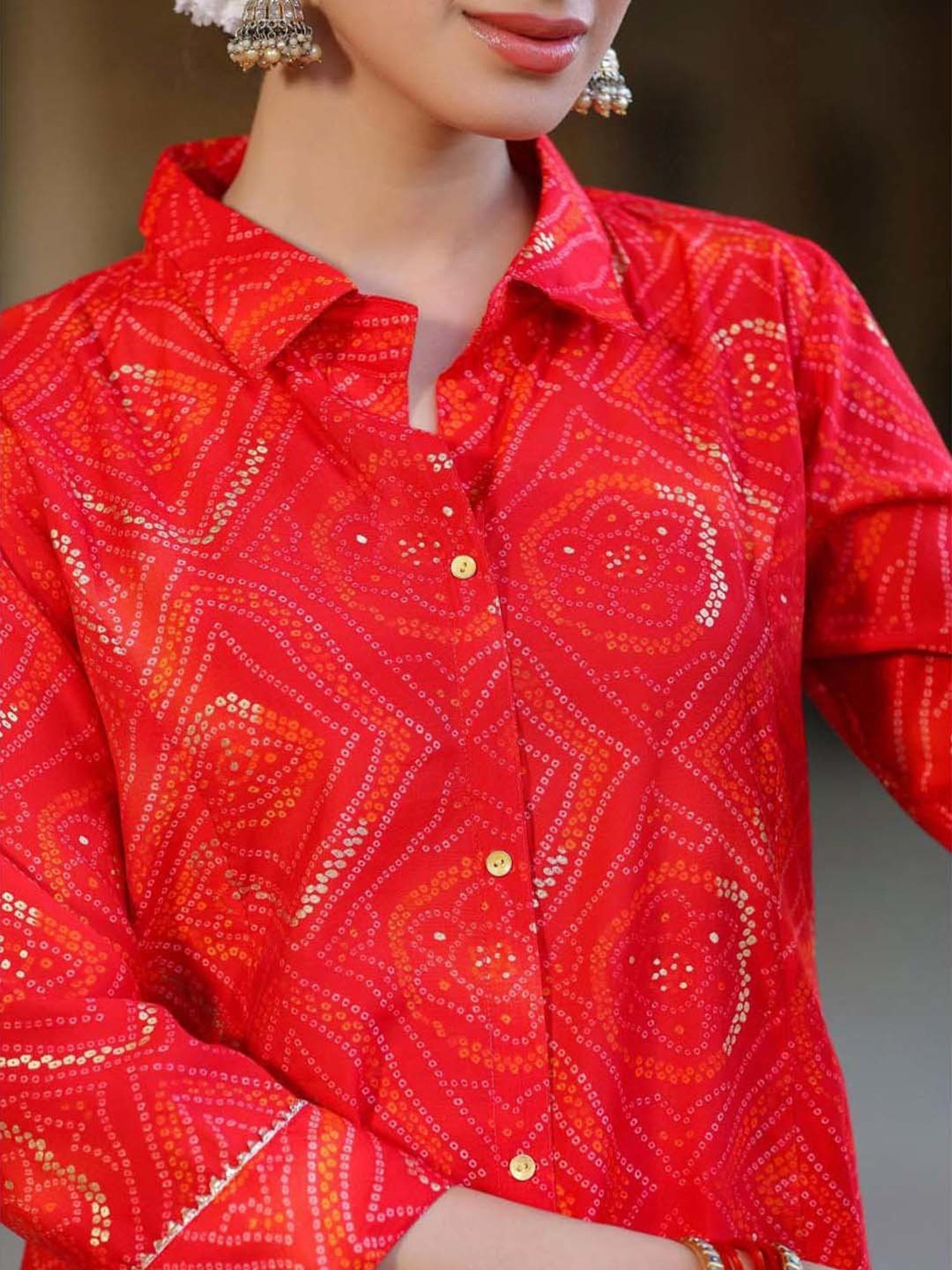 SCAKHI Crimson Red Printed Tunic Pant Set