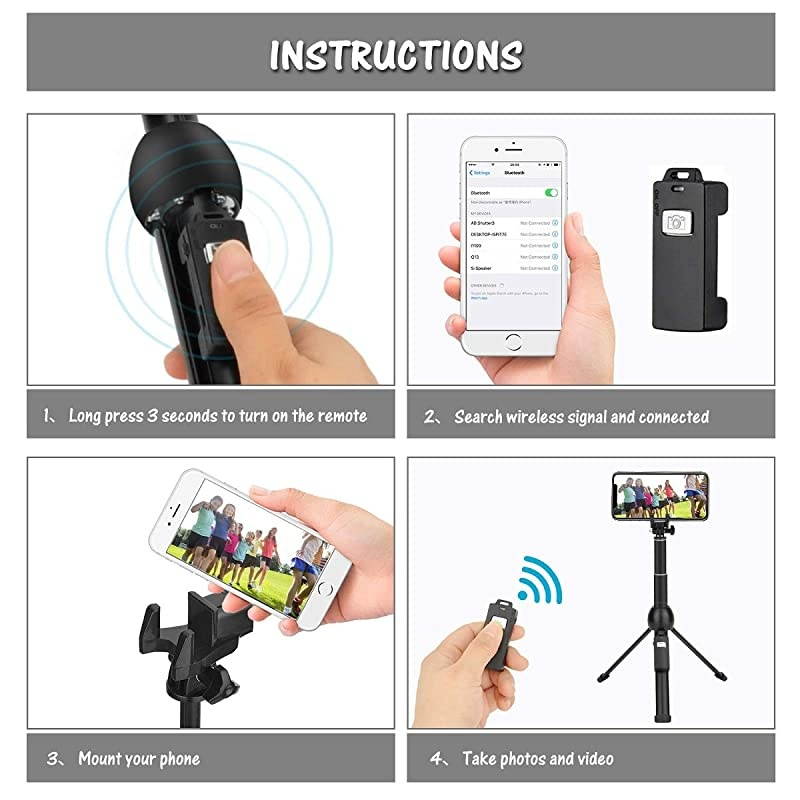 Stick, Professional 45-Inch Stick Tripod, Extendable Stick with Wireless Remote and Tripod Stand for iPhone 6 7 8 X Plus/Samsung Galaxy Note 9/S9 Plus and More