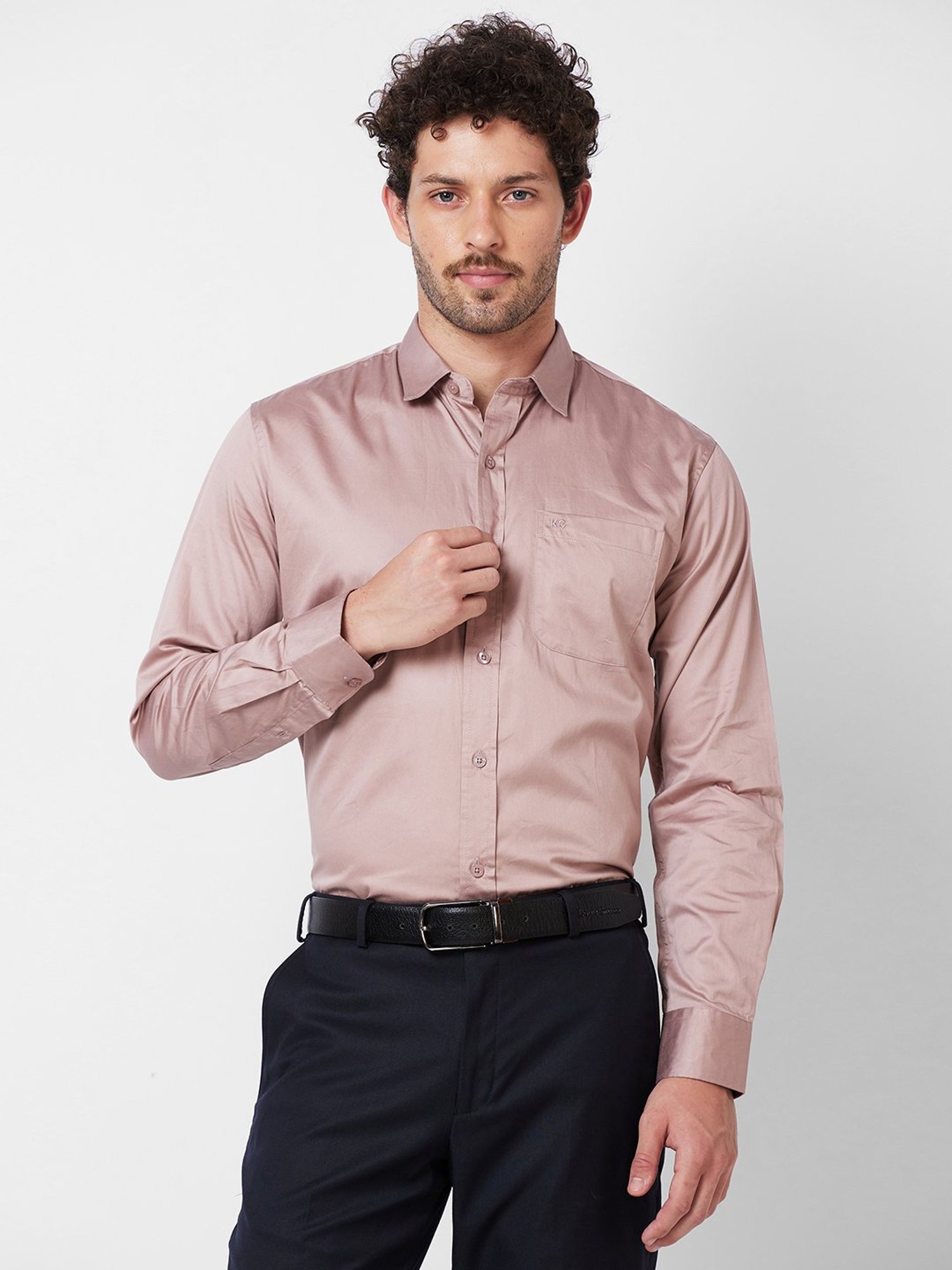 Kenneth Cole New York Pastel Brown Slim Fit Cotton Shirt