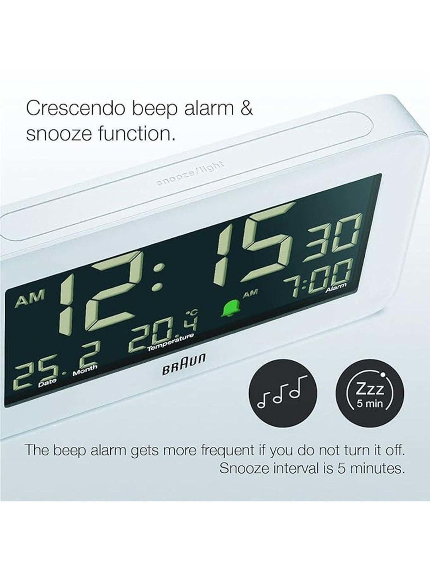 Braun White Digital Alarm Clock