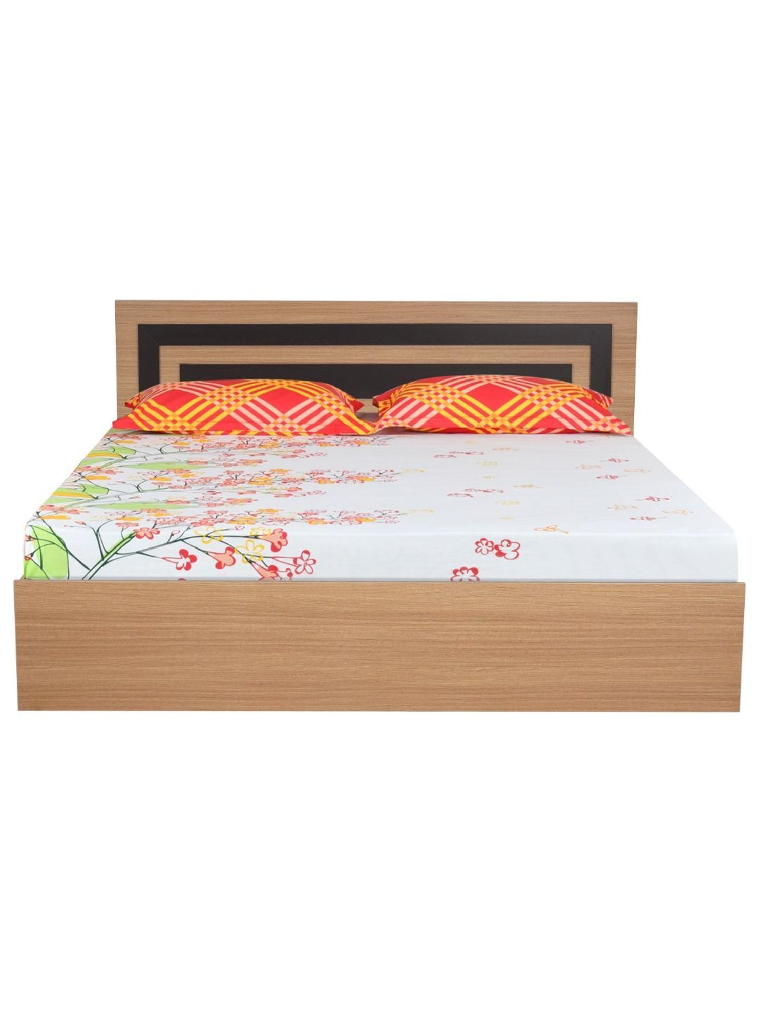 Duroflex Plush Brown Sheesham Wood Queen Bed in Honey Finish