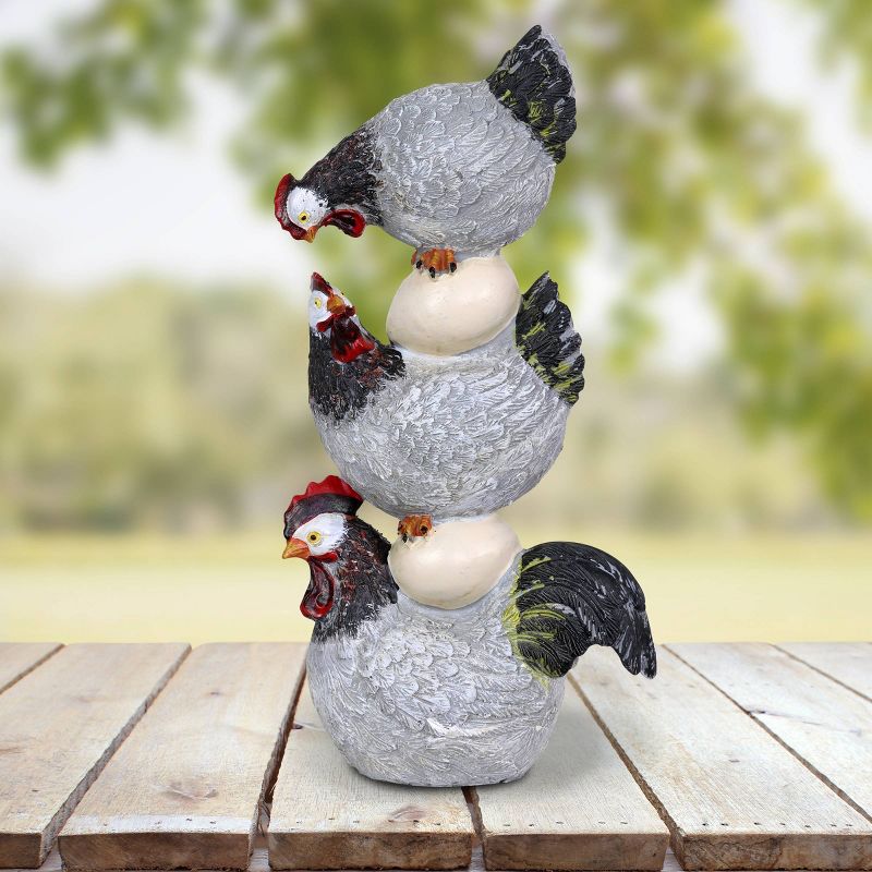 12.4" Resin Stacked Chicken and Egg Statue Black/White/Gray - Exhart