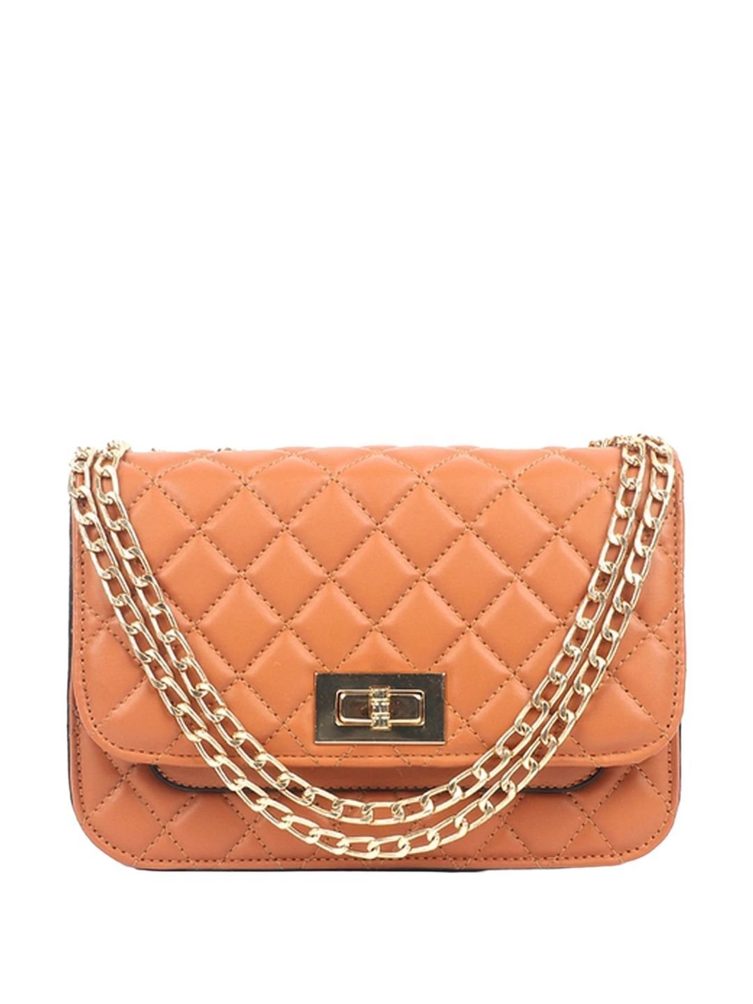 Carlton London Tan Quilted Medium Sling Handbag