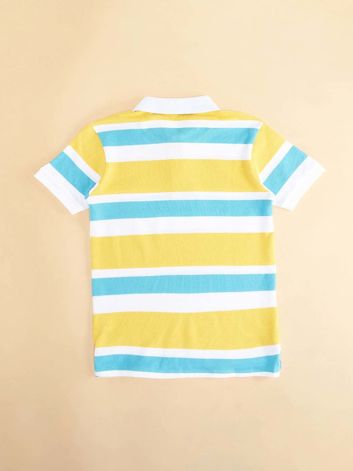 Pantaloons Junior Yellow & Blue Cotton Striped Polo T-Shirt