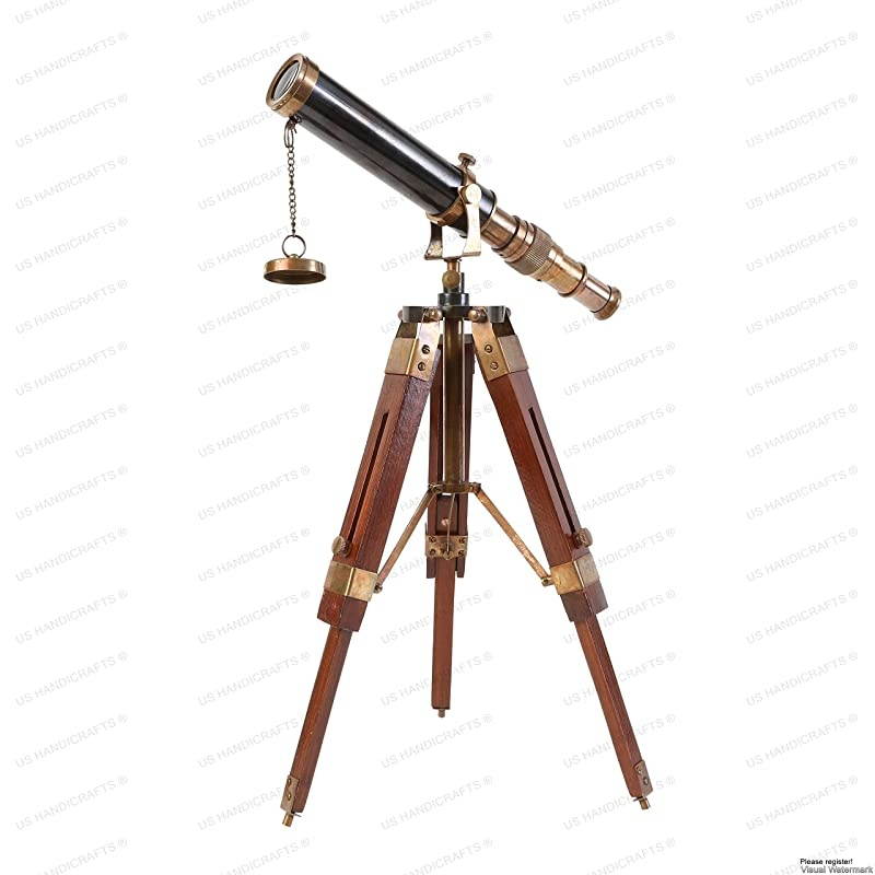 Decor Telescope Vintage Marine Gift Functional Instrument Collectables Gift Item Brass Antique + Wood