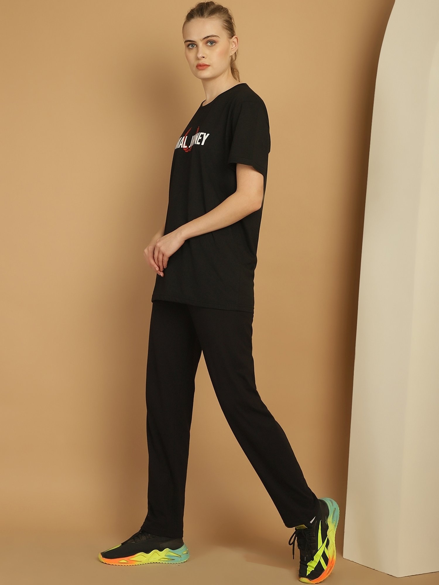 Vimal Jonney Black Cotton Logo Print T-Shirt & Track Pants Set