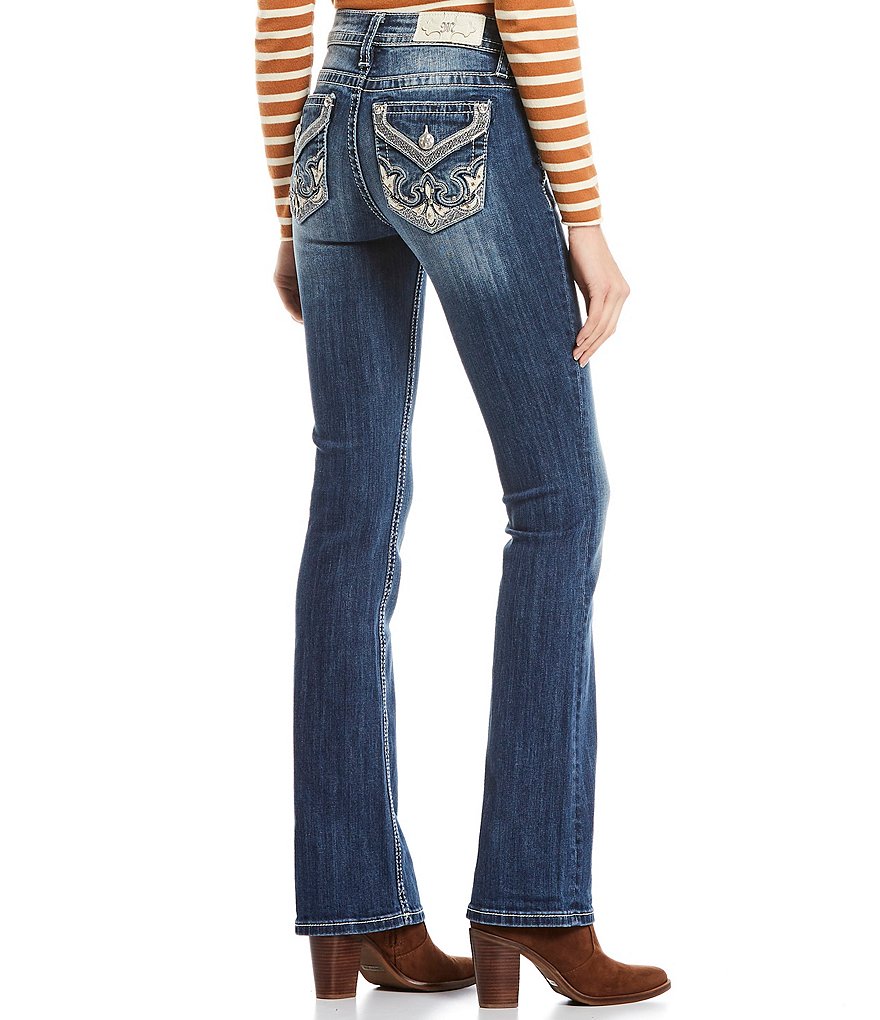 Miss Me Lighten Up Abstract Flap Pocket Mid Rise Bootcut Jeans