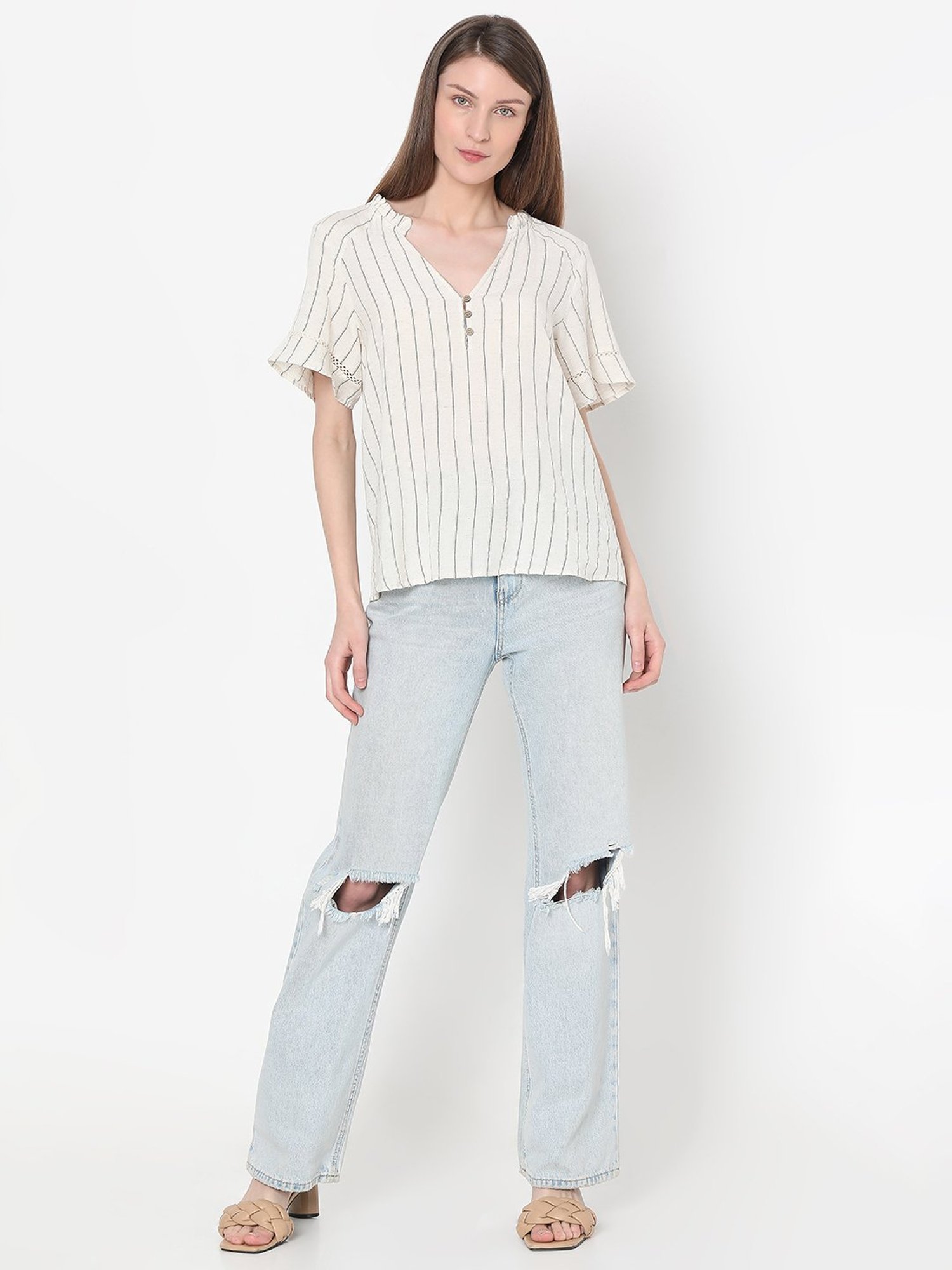 Vero Moda Beige Striped Top