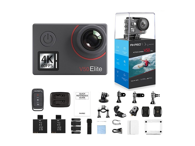AKASO V50 Elite 4K60fps Touch Screen WiFi Action Camera Voice Control EIS 131' Waterproof Camera Adjustable View Angle 8X Zoom Remote Control Sports Camera with Helmet Accessories Kit