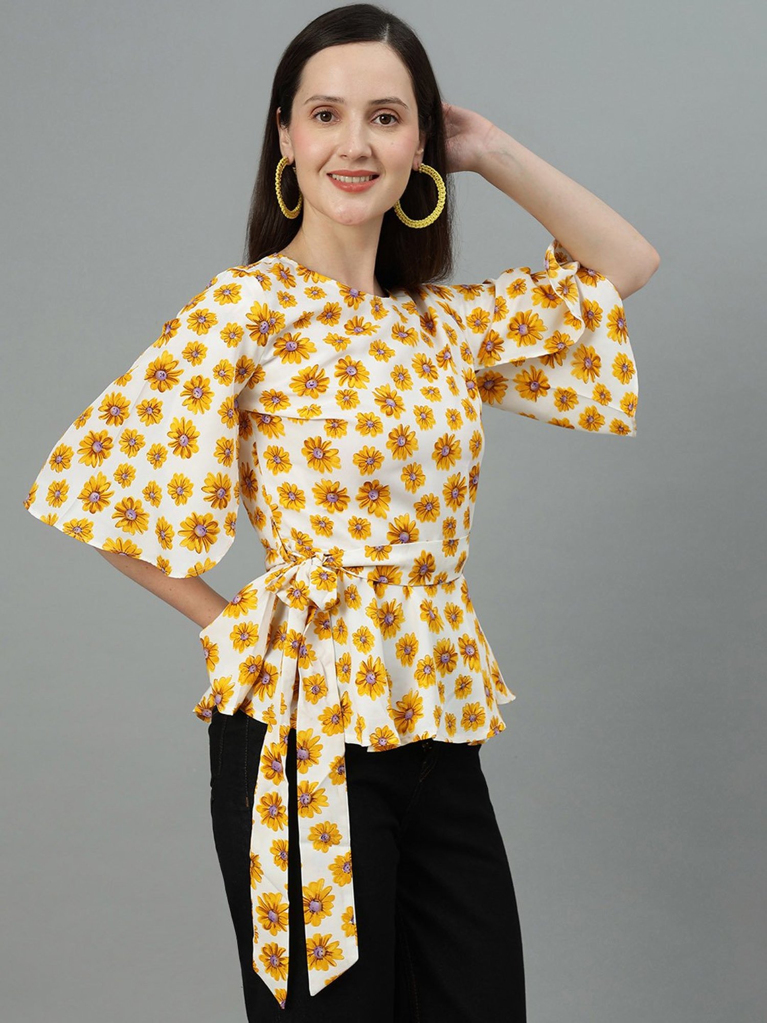 Kotty White & Yellow Floral Print Top
