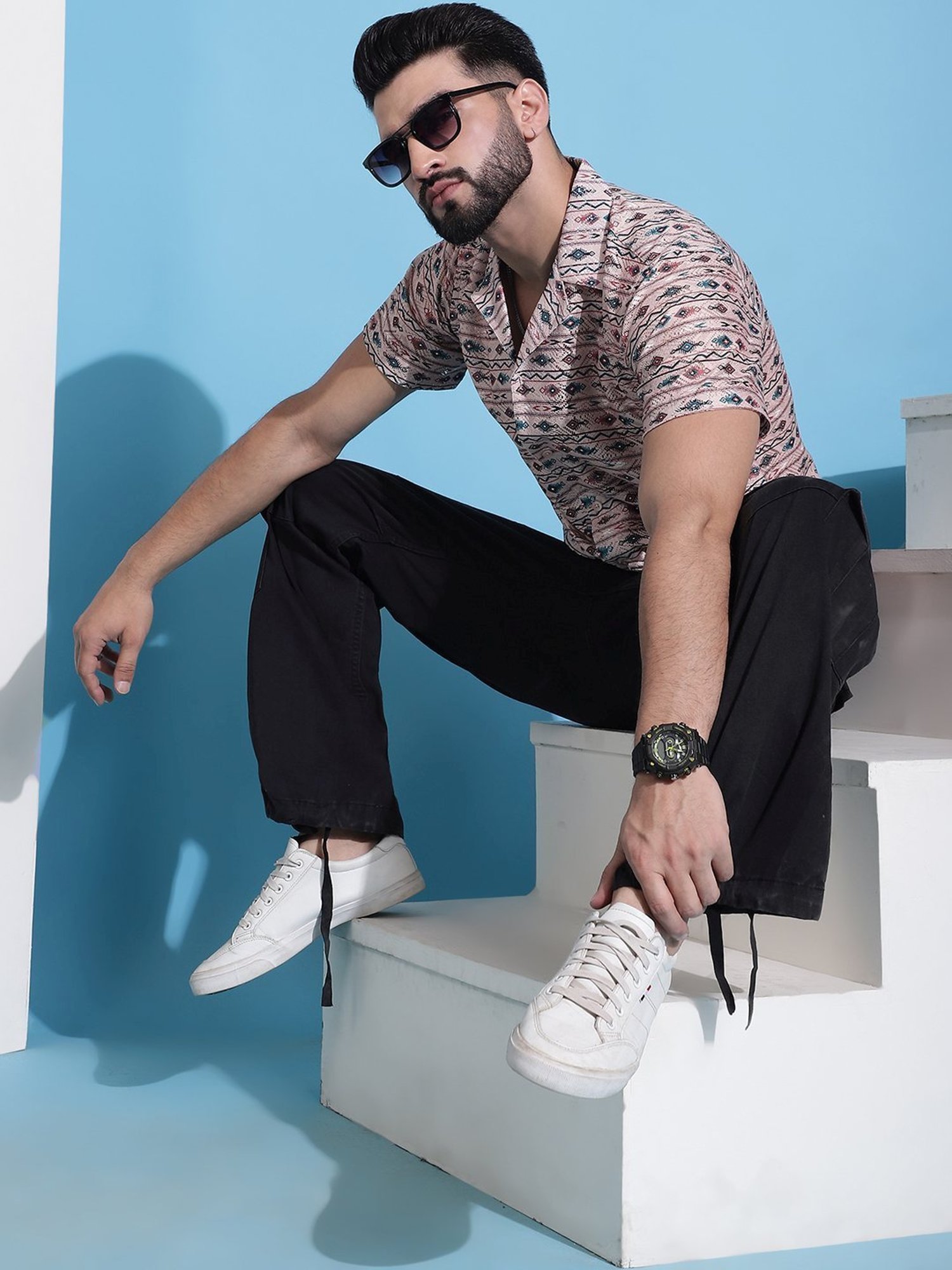 Indian Needle Peach Regular Fit Printed Shirt