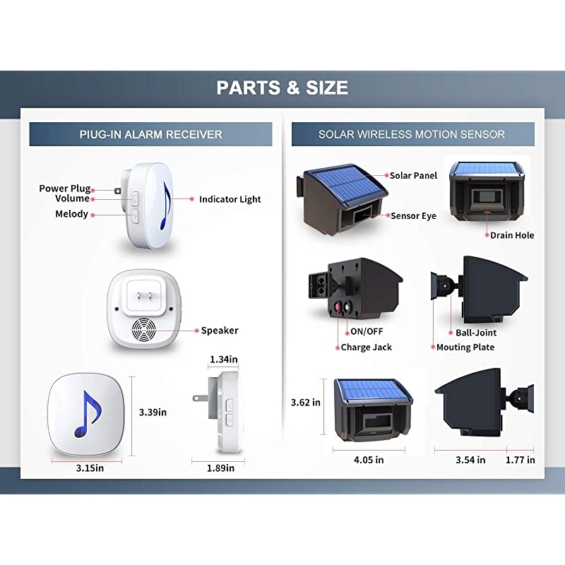 Solar Driveway Alarm System14 Mile Long Transmission RangeSolar Powered No Need Replace BatteriesOutdoor Weatherproof Motion SensorDetector DIY Security Alert System