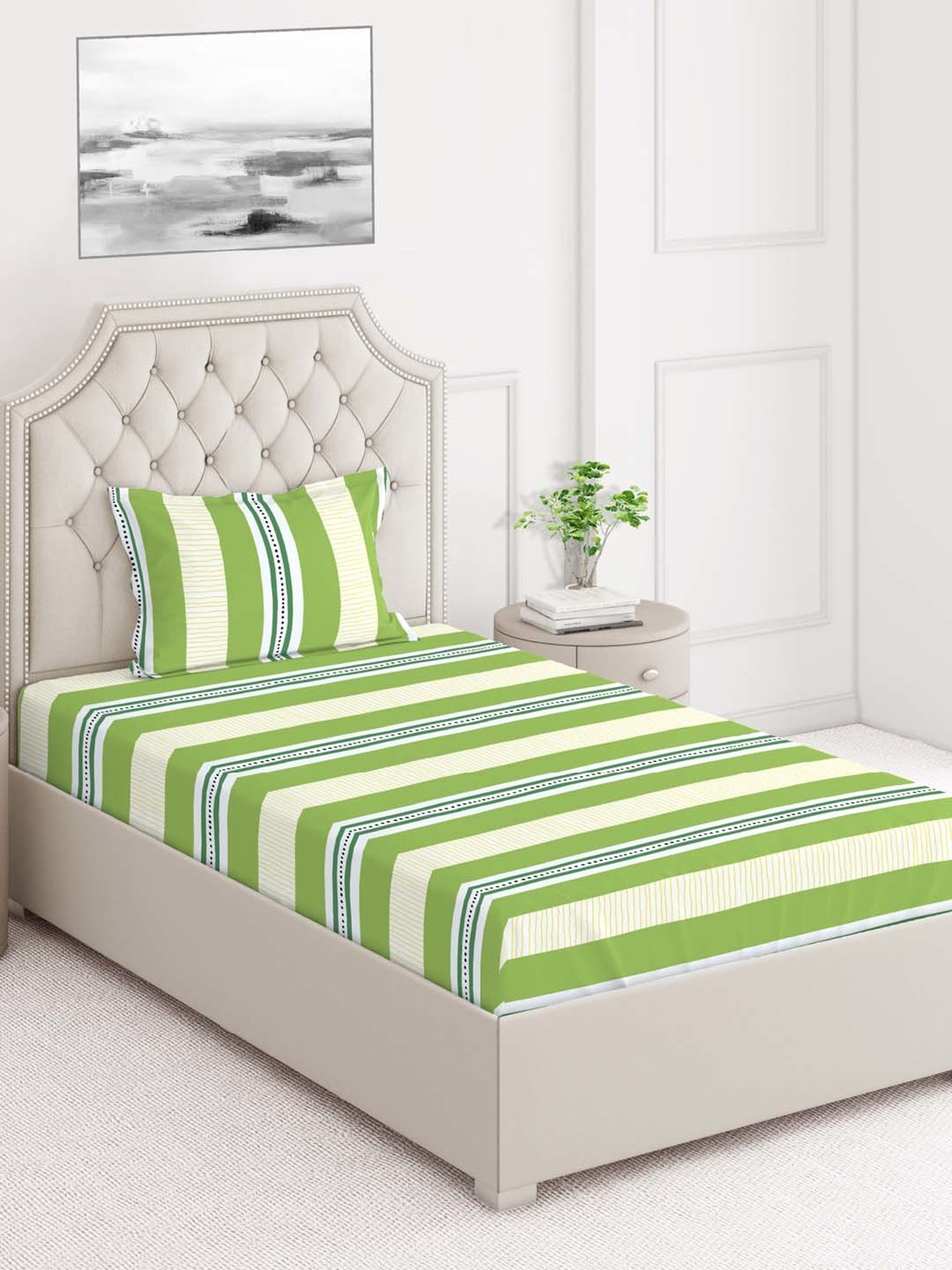 Layers Tuscany Green Cotton 104 TC Single Flat Bed Sheet With 1 Pillow Cover