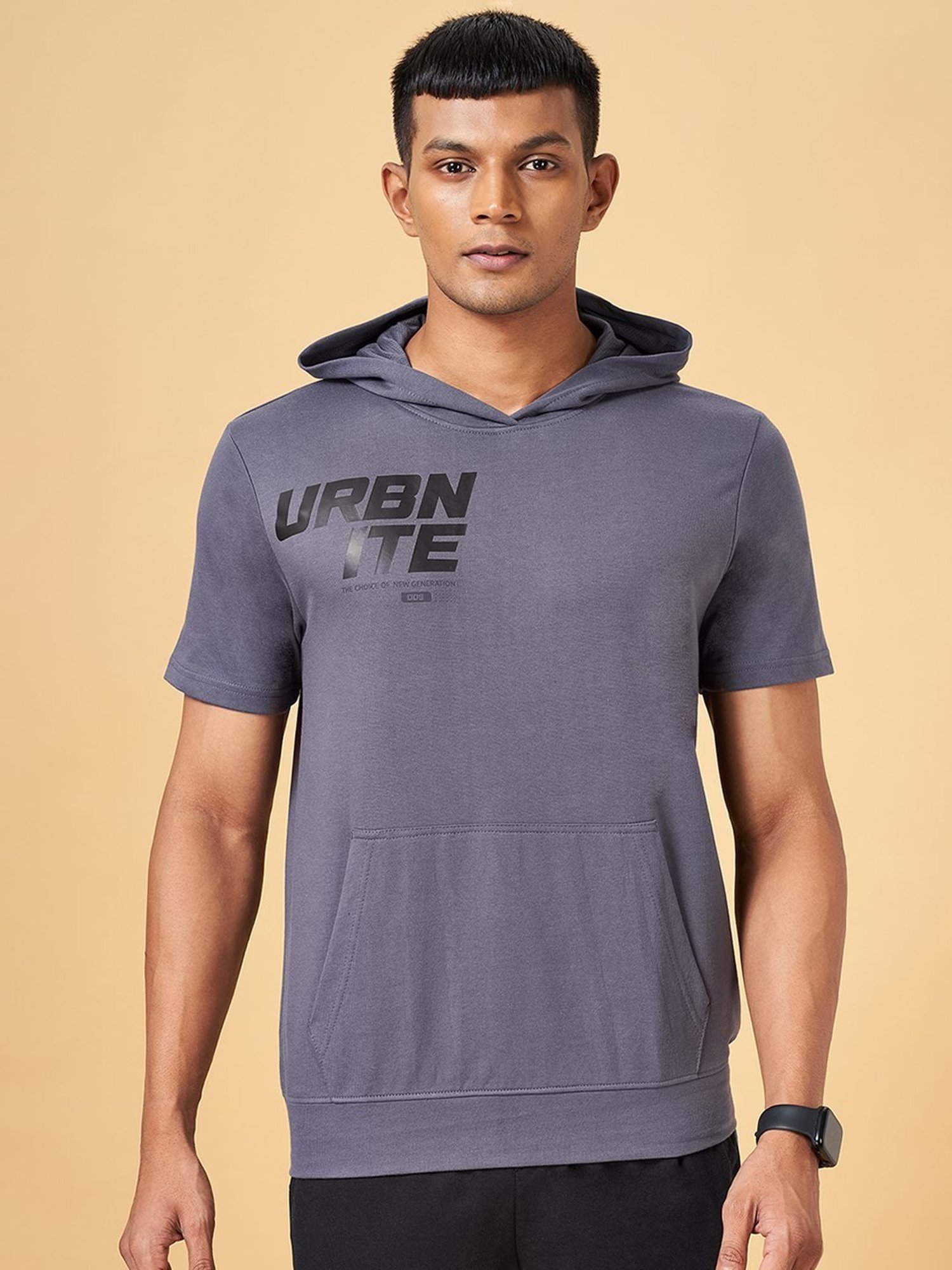 Ajile by Pantaloons Grey Slim Fit Hooded T-Shirt