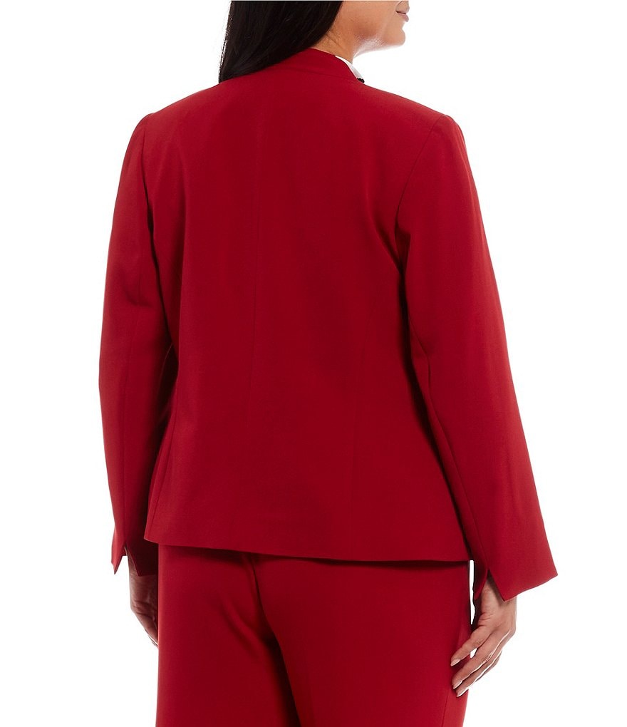 Kasper Plus Size Stretch Crepe Stand Combo Collar One Button Jacket