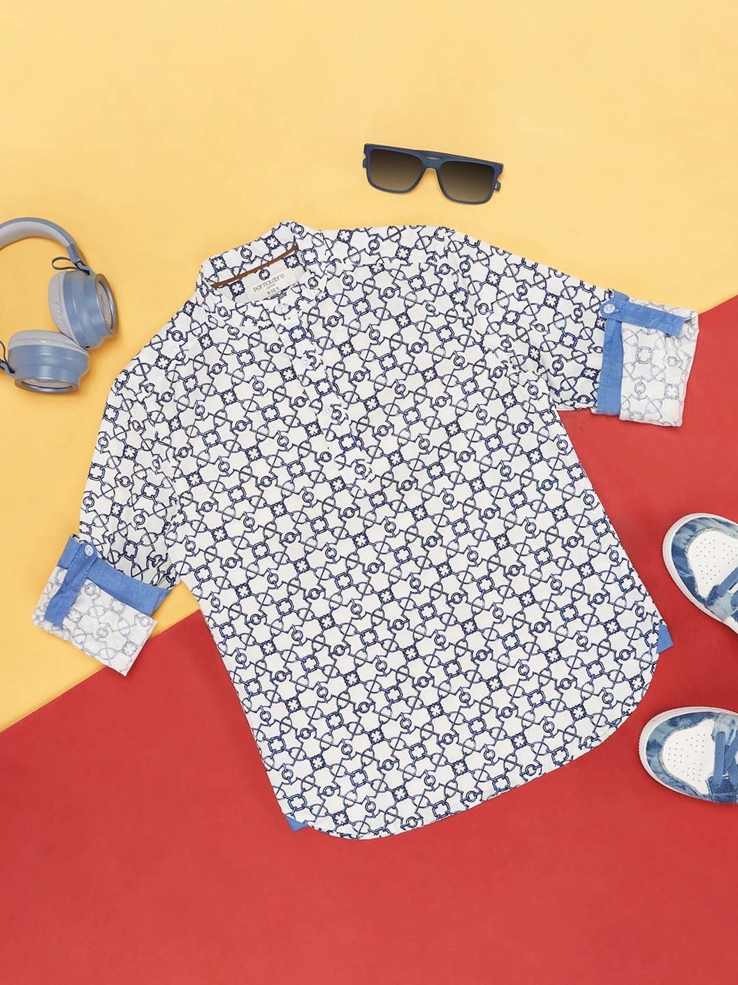 Pantaloons Junior White Cotton Printed Full Sleeves Shirt