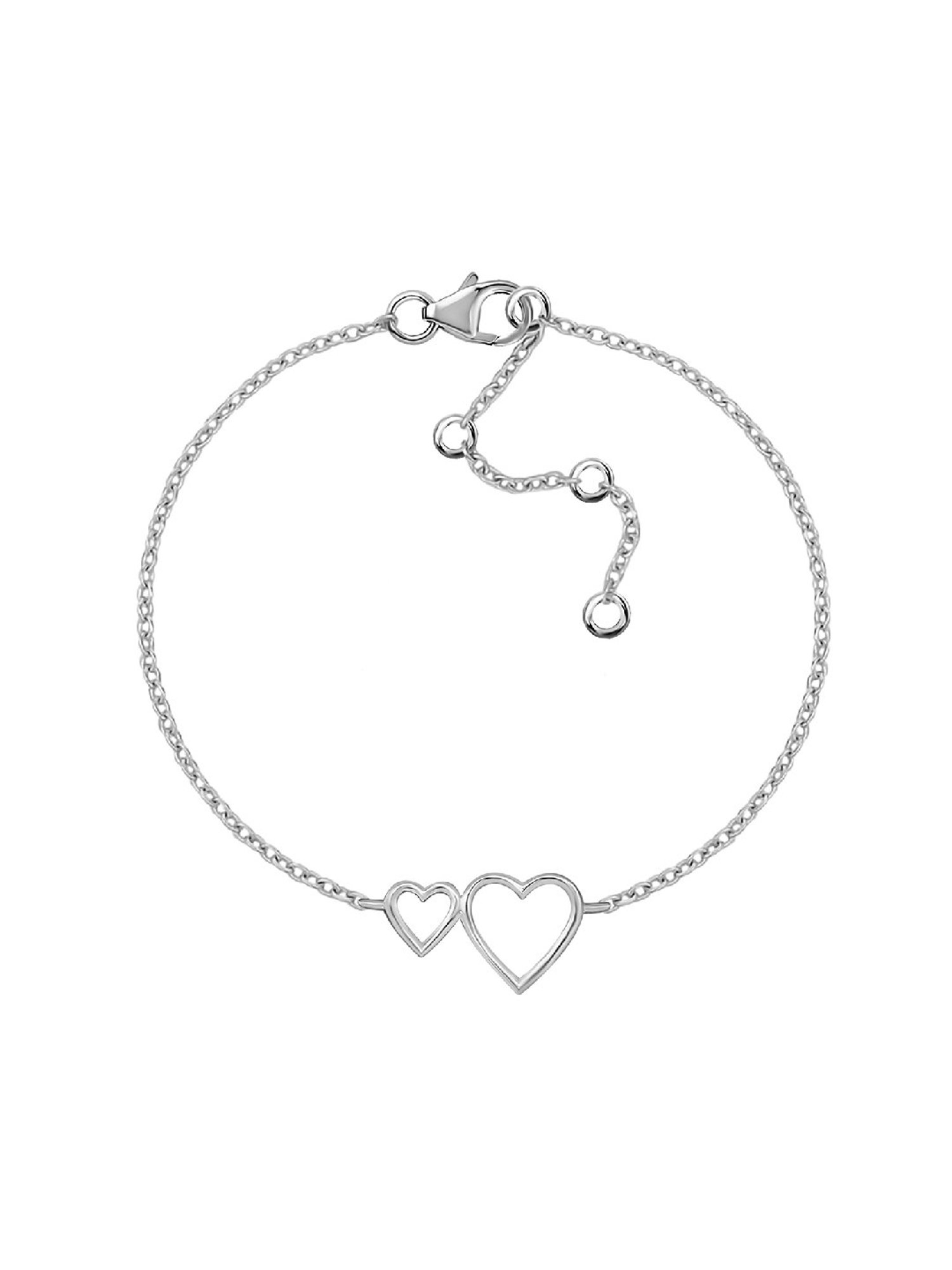 Ornate Jewels 92.5 Pure Sterling Silver Two Hearts Love Adjustable Bracelet