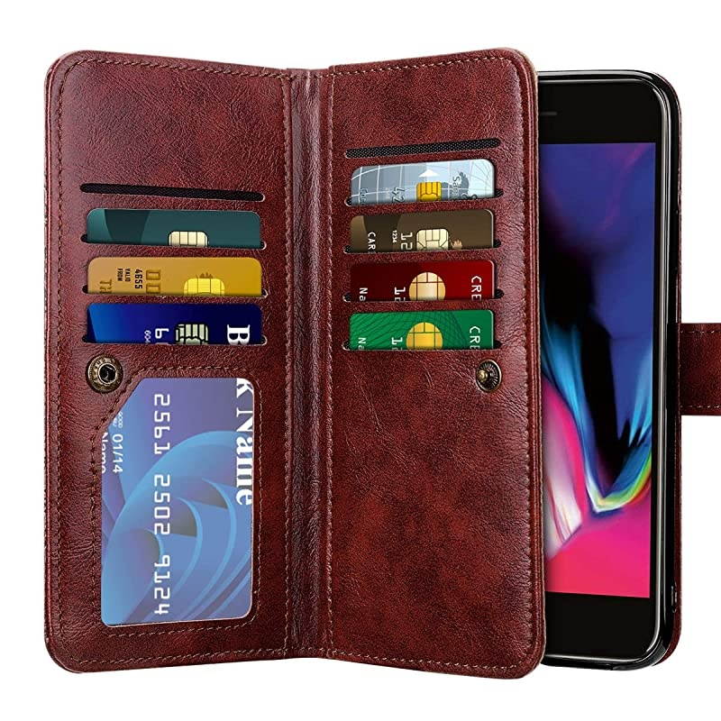 2in1 Case for iPhone 6S Plus Case iPhone 6 Plus Wallet Card Holder Detachable Flip Cover Magnetic Folio PU Leather Protective Slim Shell Wrist Strap for iPhone 6 Plus 6S Plus Mandala Red