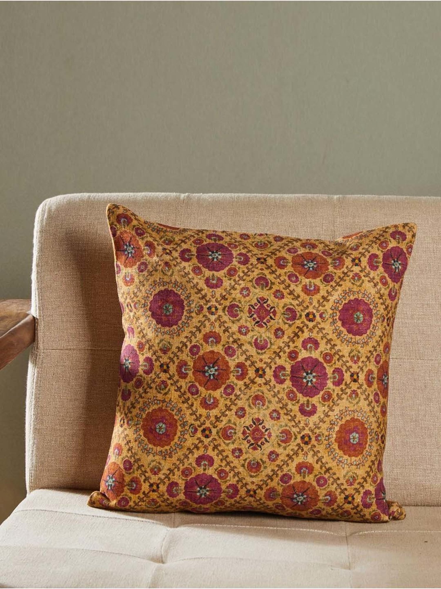Fabindia Ochre Cotton Nieta Jaal Cushion Cover